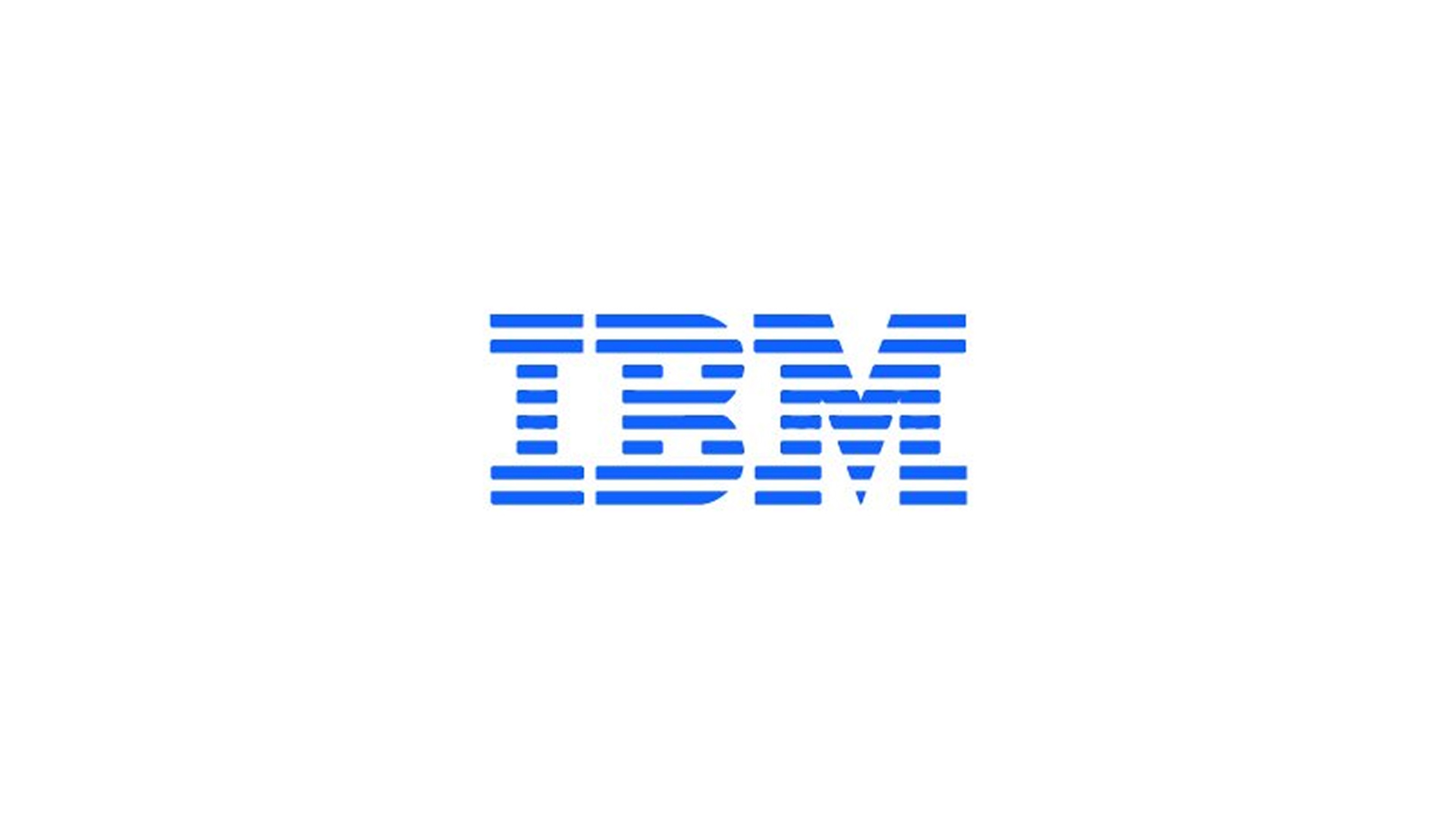 IBM logo in blue striped letters