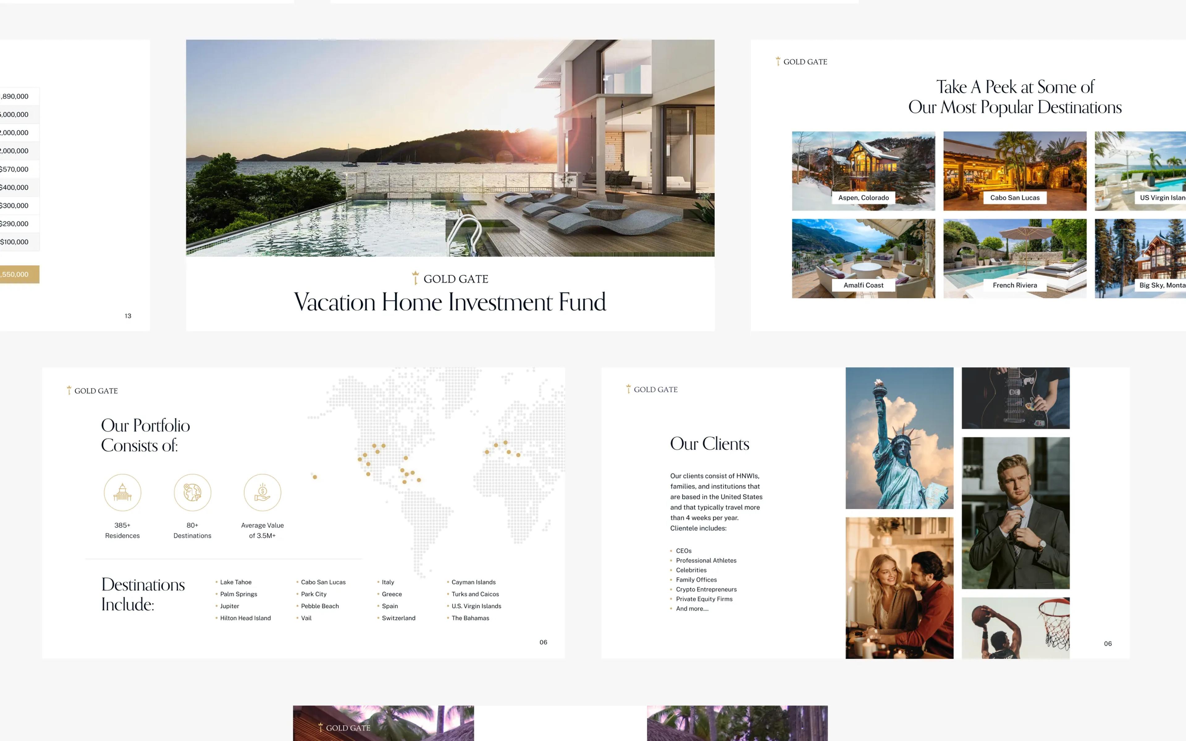 High-end vacation fund presentation featuring resort destinations and luxury lifestyle