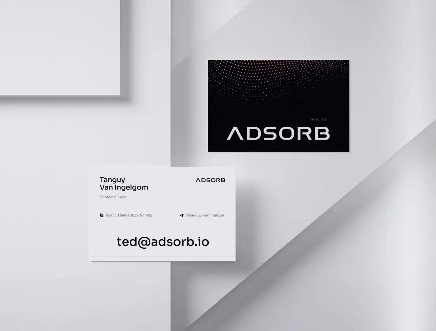 Adsorb business cards in black and white with logo and contact details