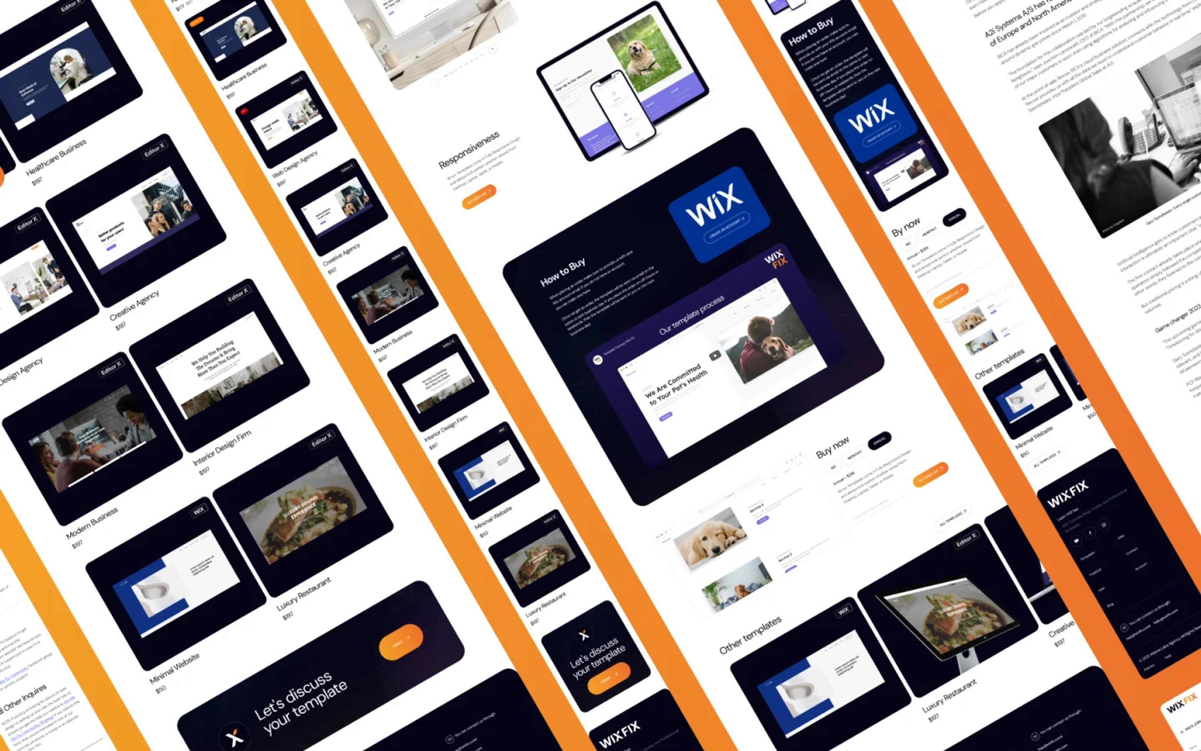 WixFix website layout showcasing adaptive landing page templates for various industries.