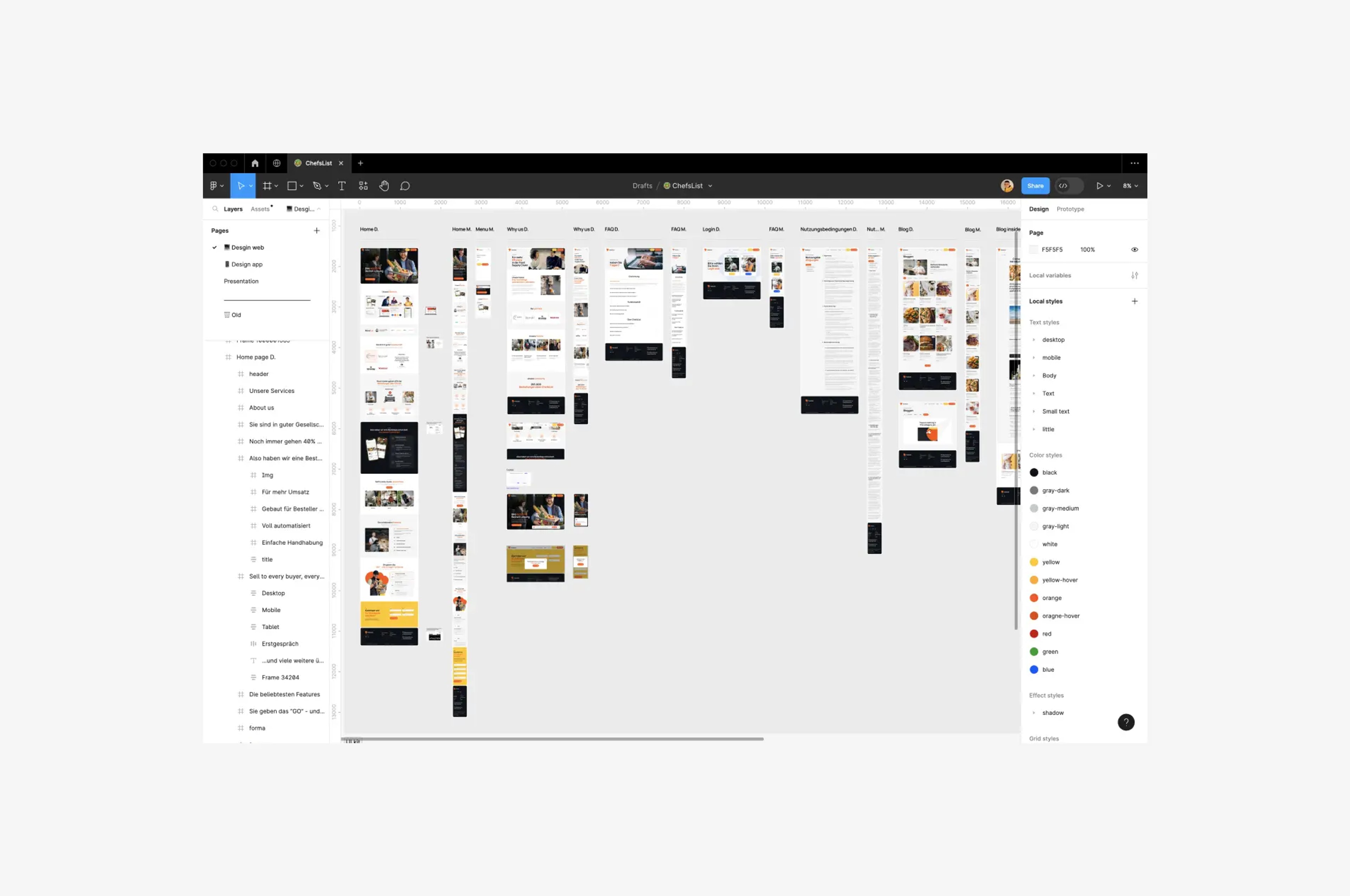 ChefsList website page layouts in Figma