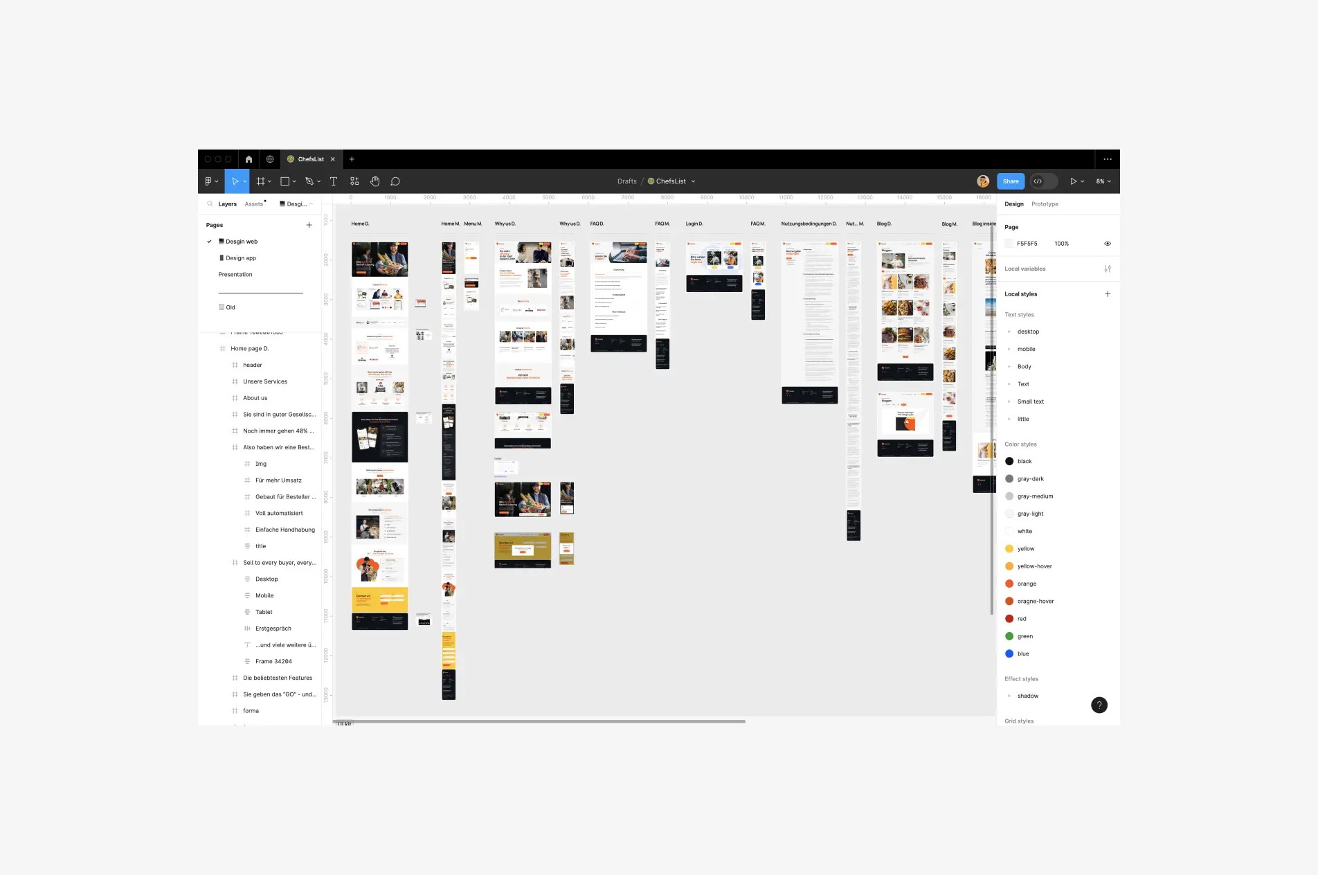 ChefsList website page layouts in Figma