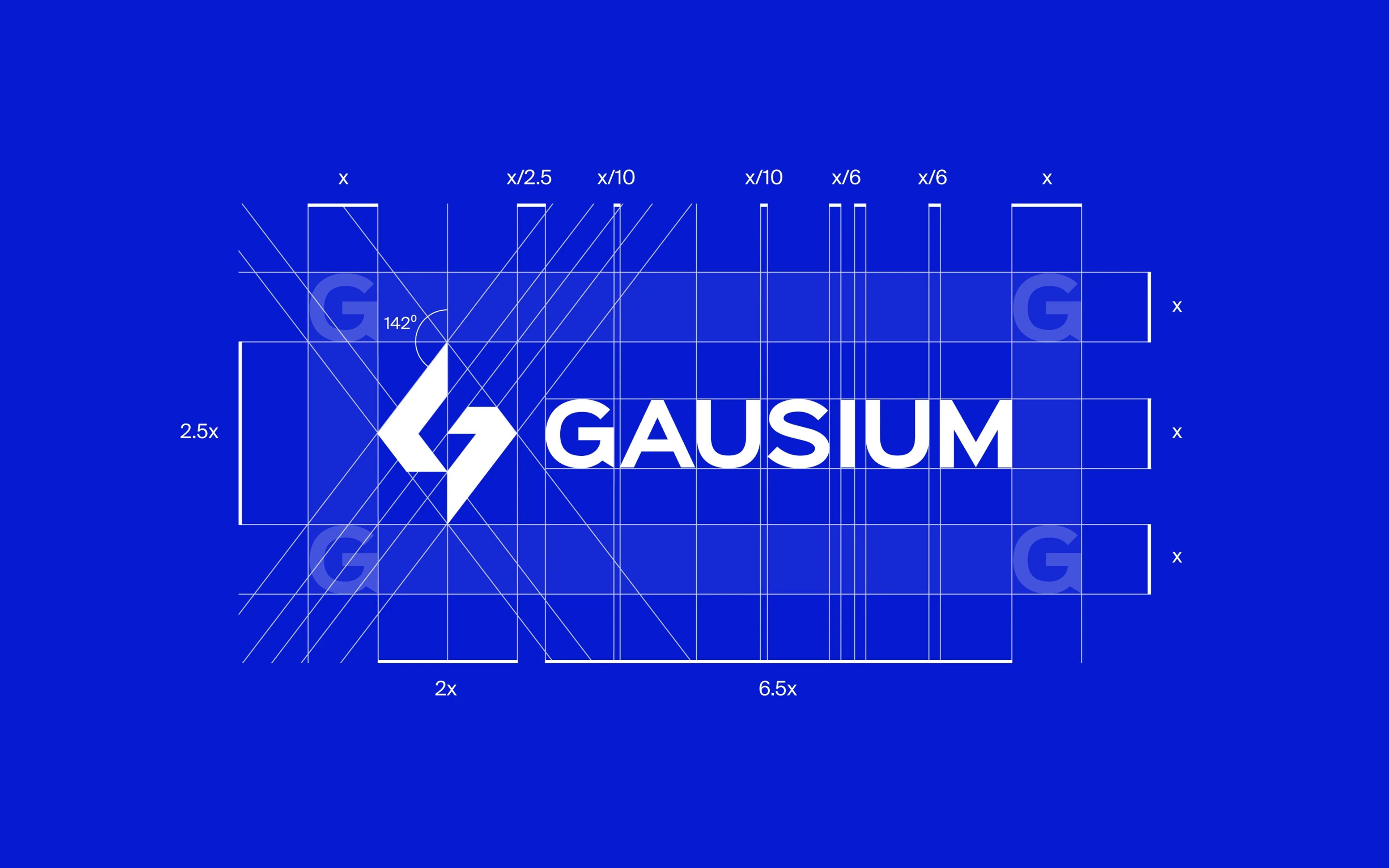 Geometric logo construction grid for Gausium technology brand identity and visual consistency.