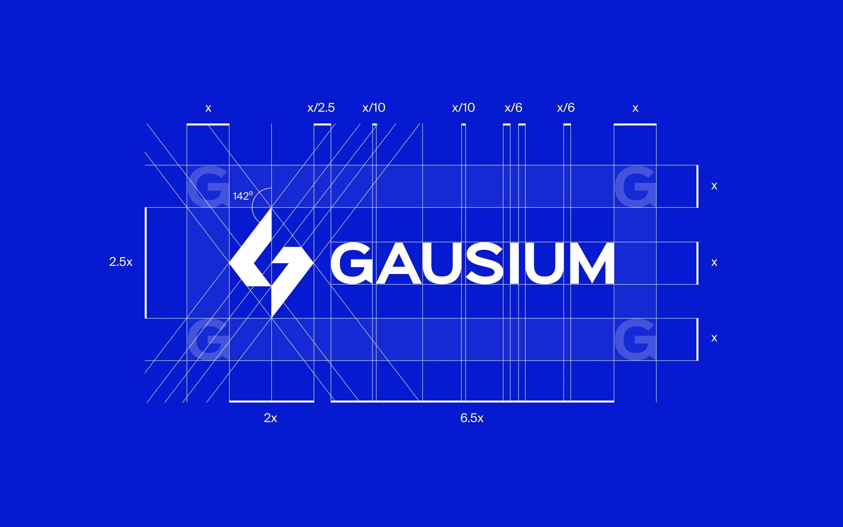 Geometric logo construction grid for Gausium technology brand identity and visual consistency.