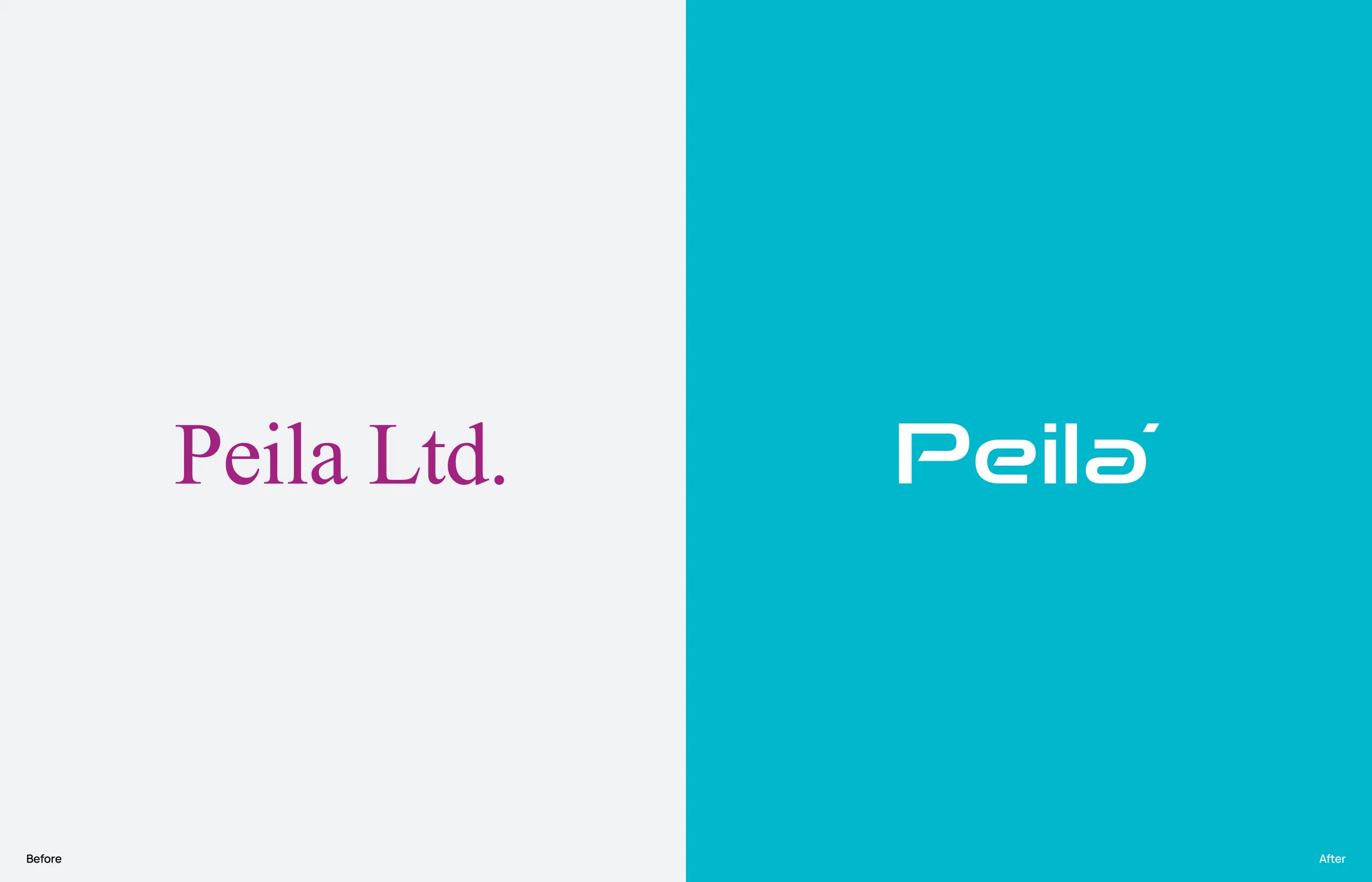 Before and after rebranding comparison showing a modernized logo design for Peila Ltd.