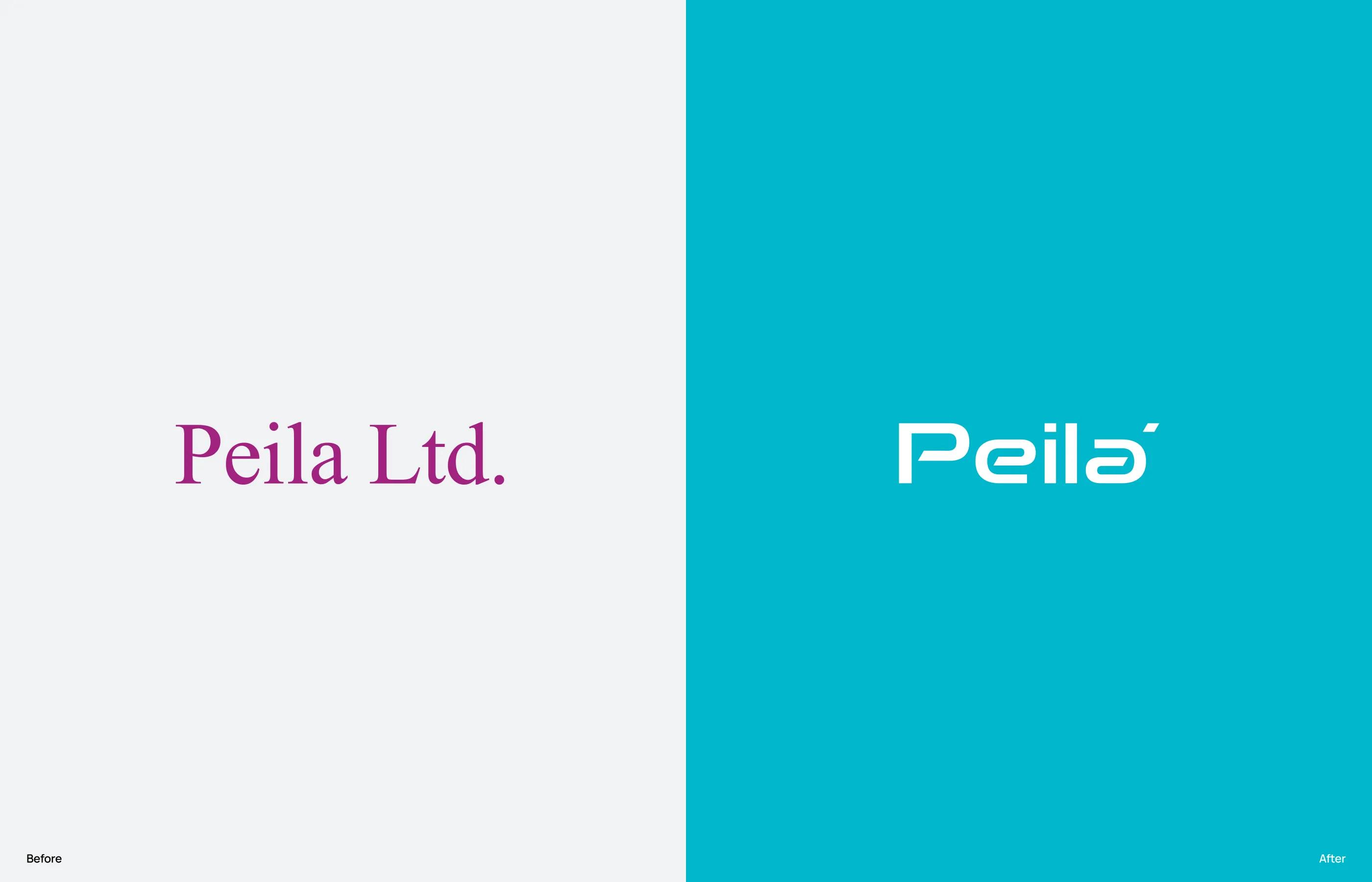 Before and after rebranding comparison showing a modernized logo design for Peila Ltd.