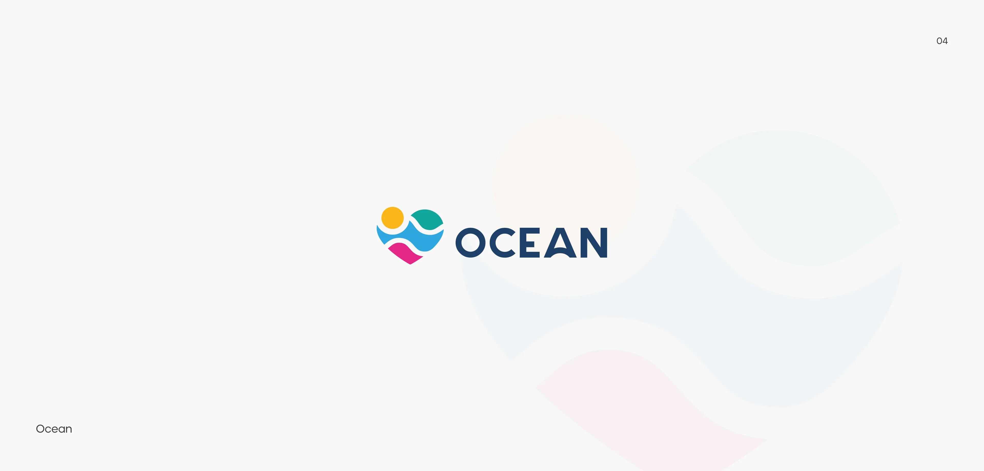 Ocean logo: heart of sun and waves in yellow, teal, blue and pink beside a navy wordmark