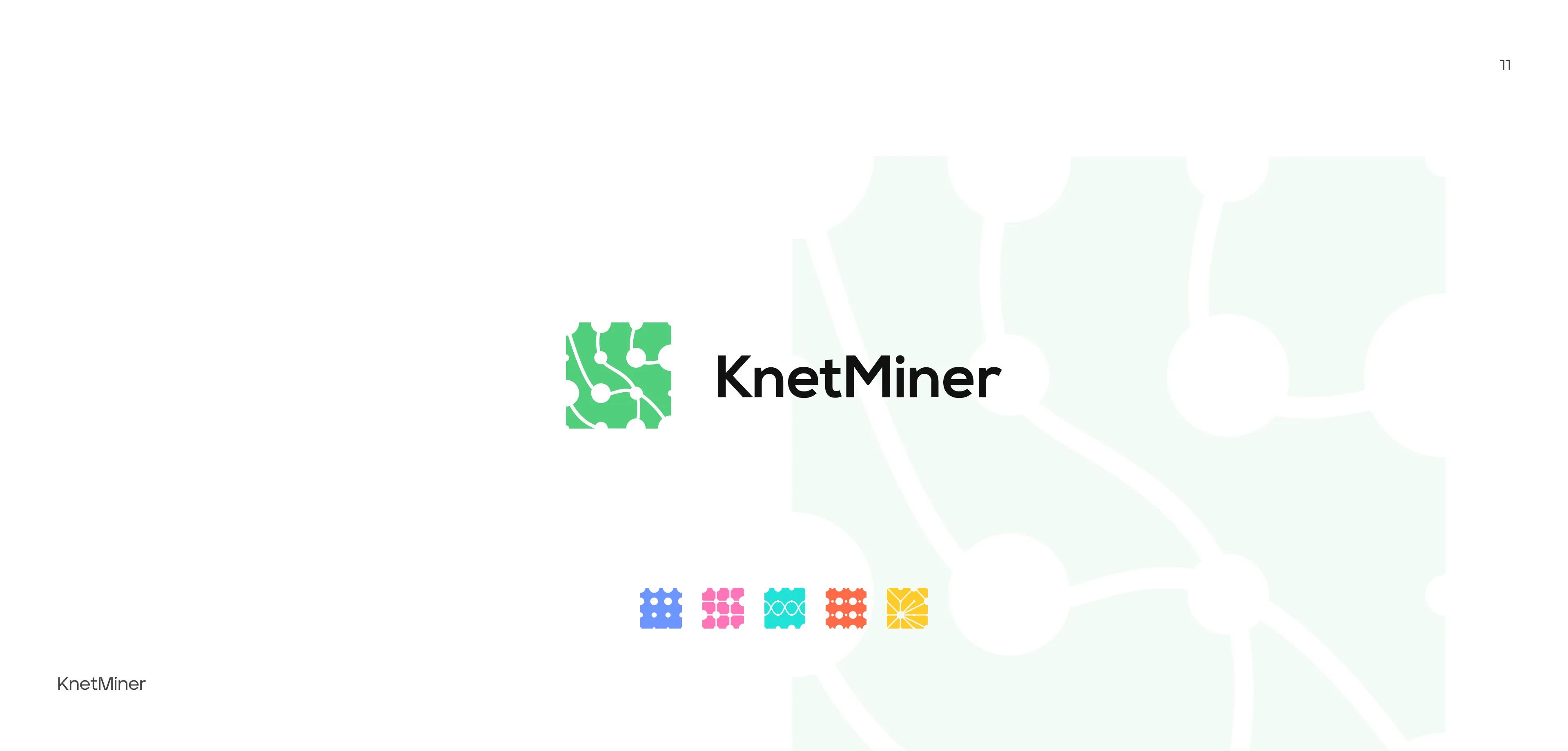 KnetMiner logo: green network-tile mark with wordmark and colorful icon variations