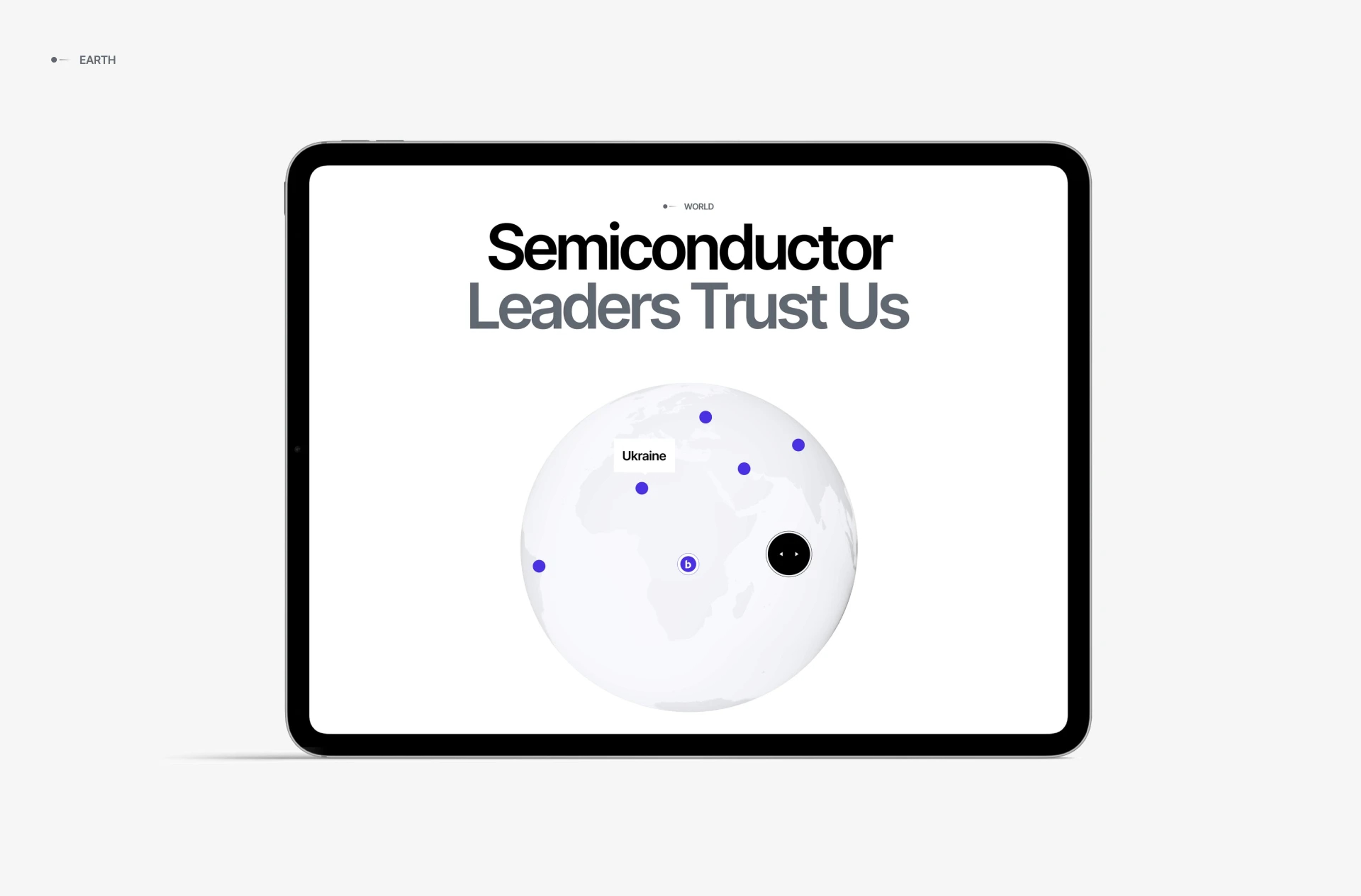 Basesite tablet page "Semiconductor Leaders Trust Us" with an interactive globe of client locations
