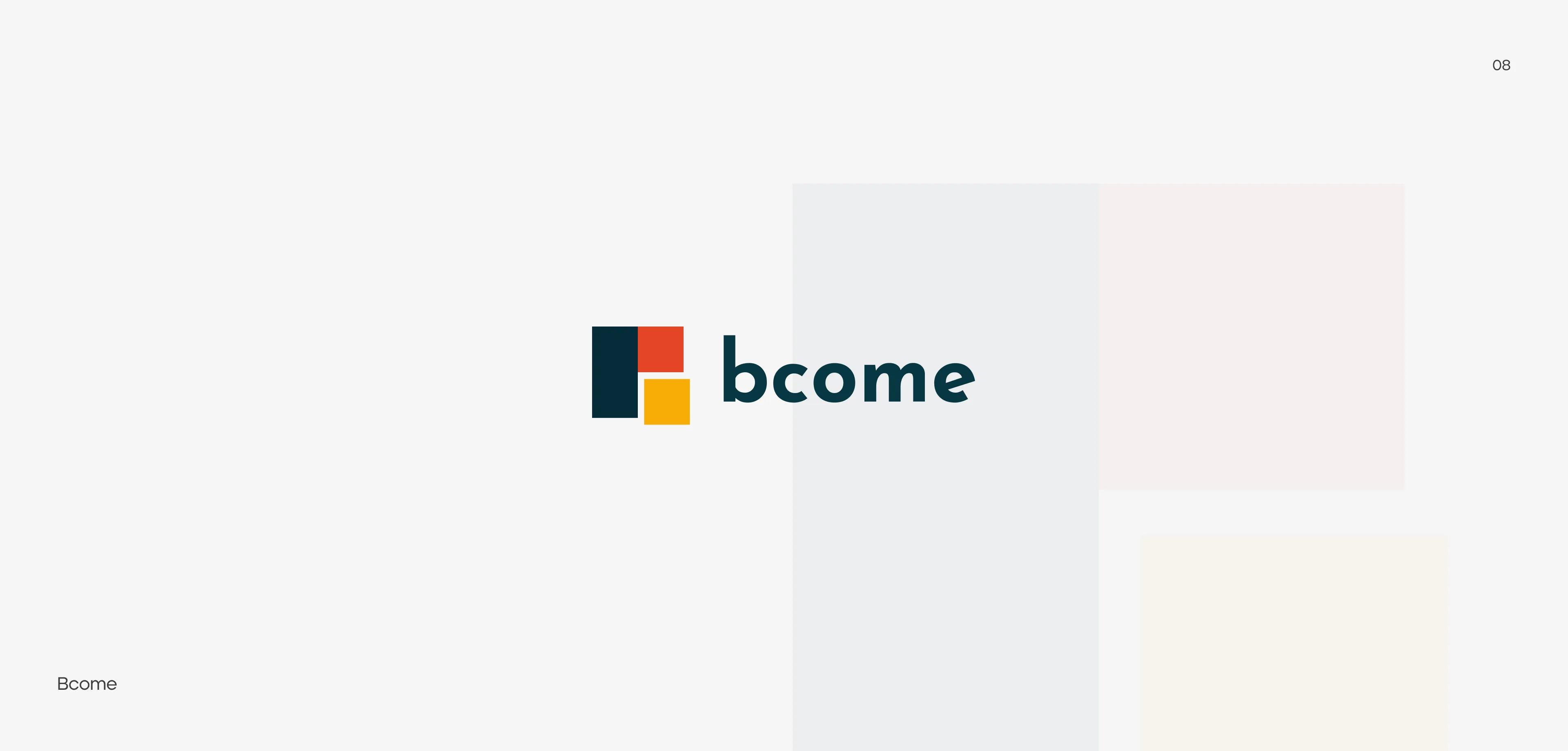 Bcome logo: navy, red and yellow block mark beside a dark teal wordmark