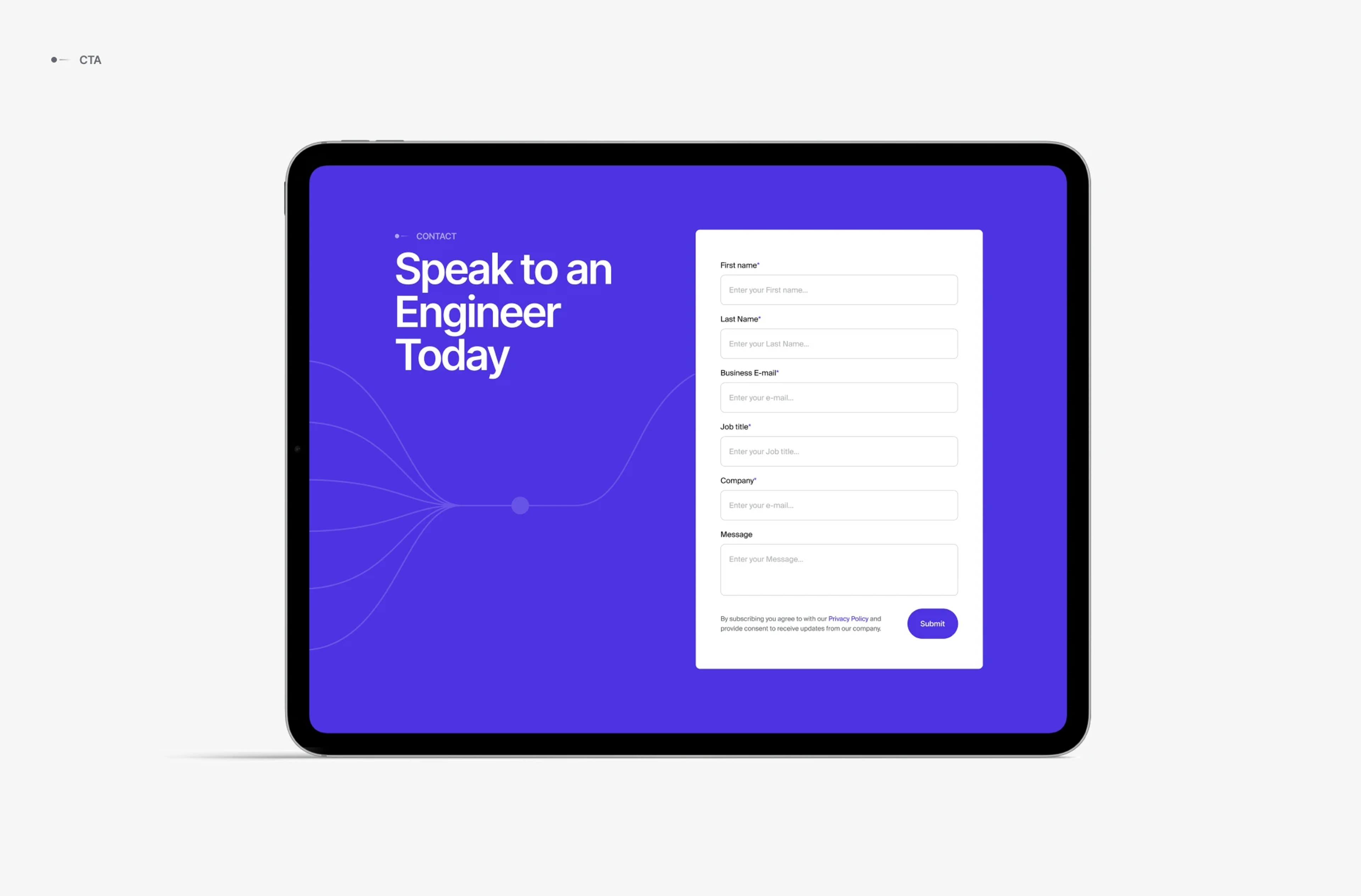 Basesite contact page on a tablet: "Speak to an Engineer Today" with an inquiry form