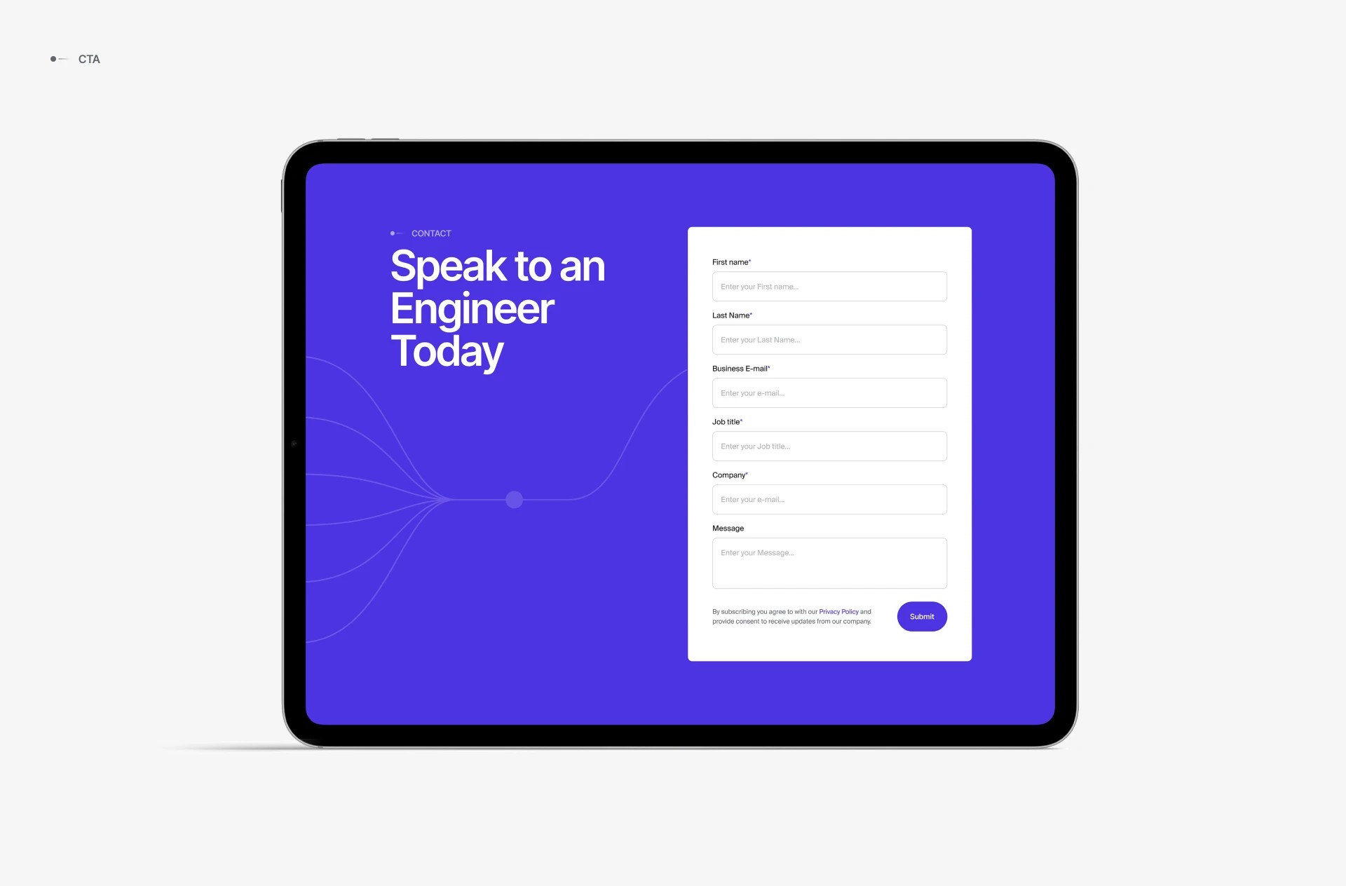 Basesite contact page on a tablet: "Speak to an Engineer Today" with an inquiry form