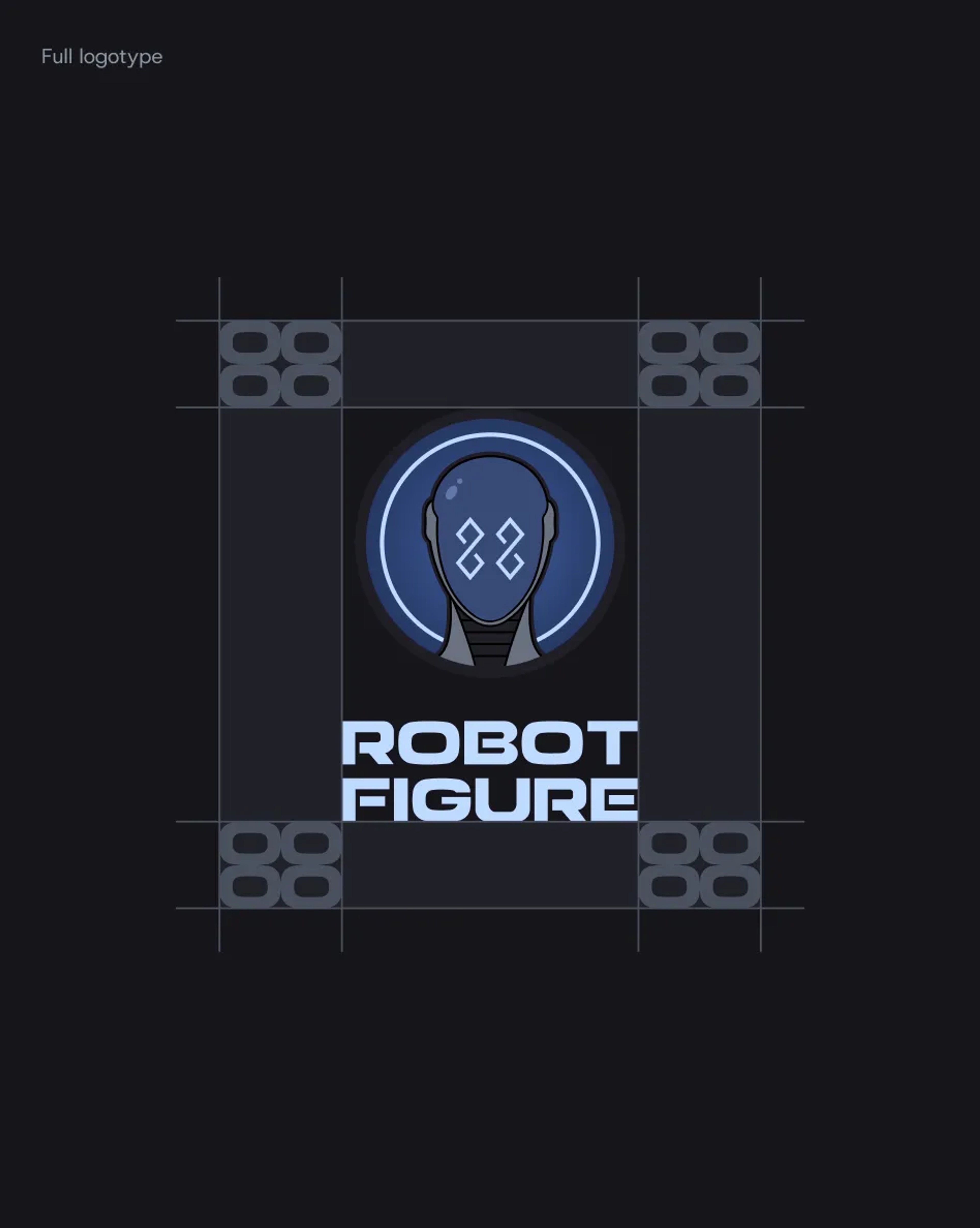 Robot Figure full logotype: mascot head badge above the wordmark on a clear-space grid