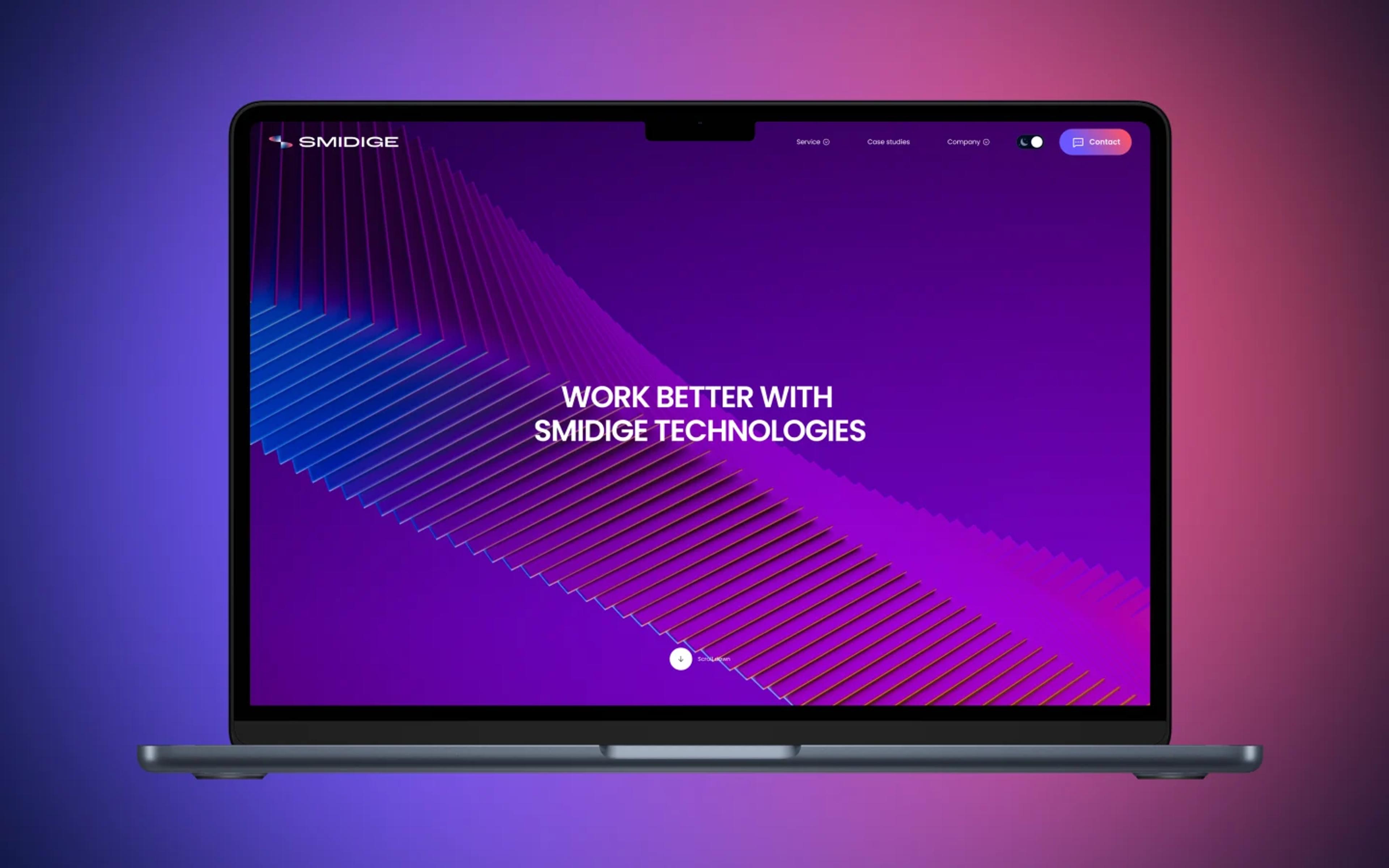 Smidge Technologies SaaS website shown on laptop with 3D background and hero section headline.