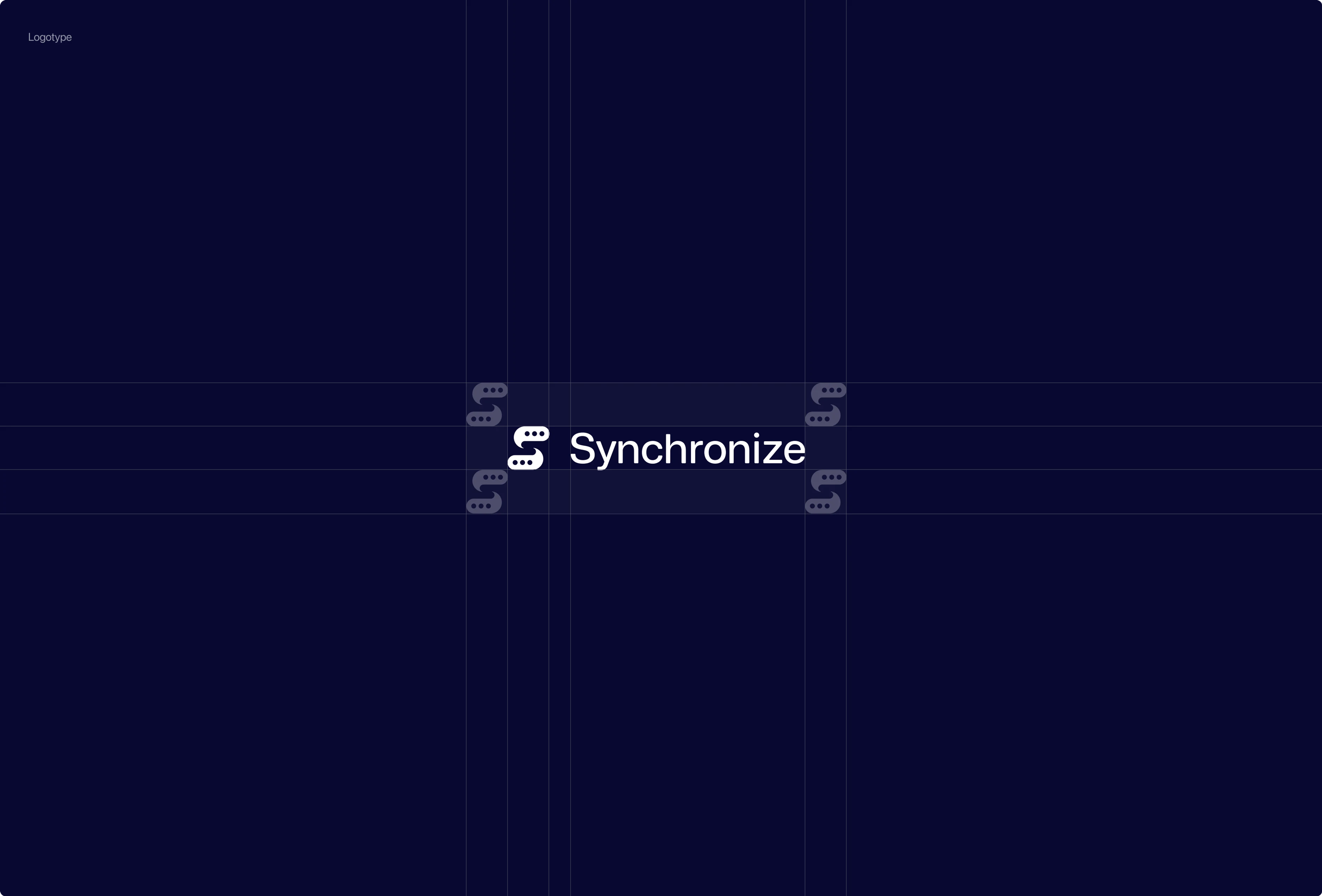 Synchronize logo with construction grid on a dark navy background
