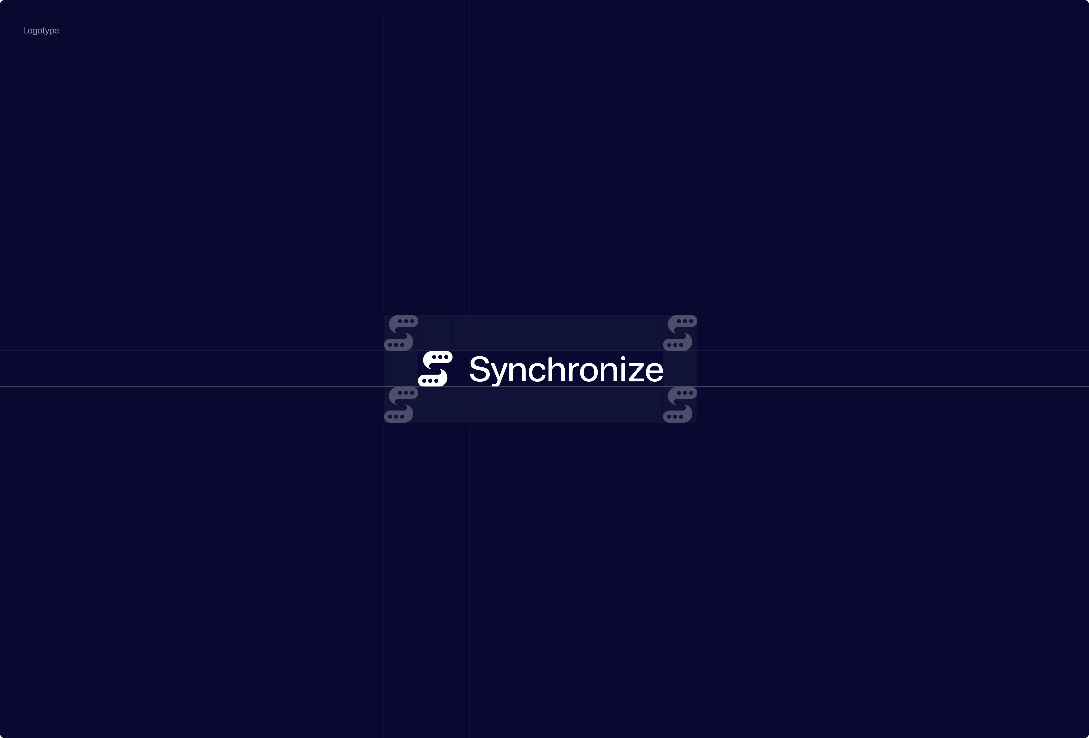 Synchronize logo with construction grid on a dark navy background