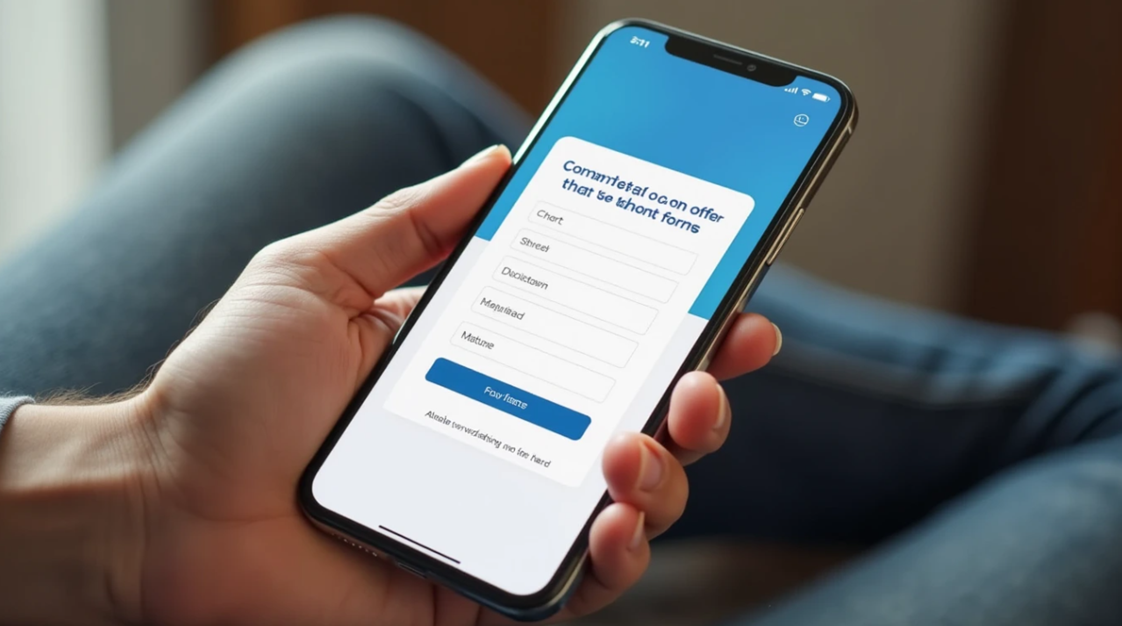 Hand holding a phone showing a short mobile form