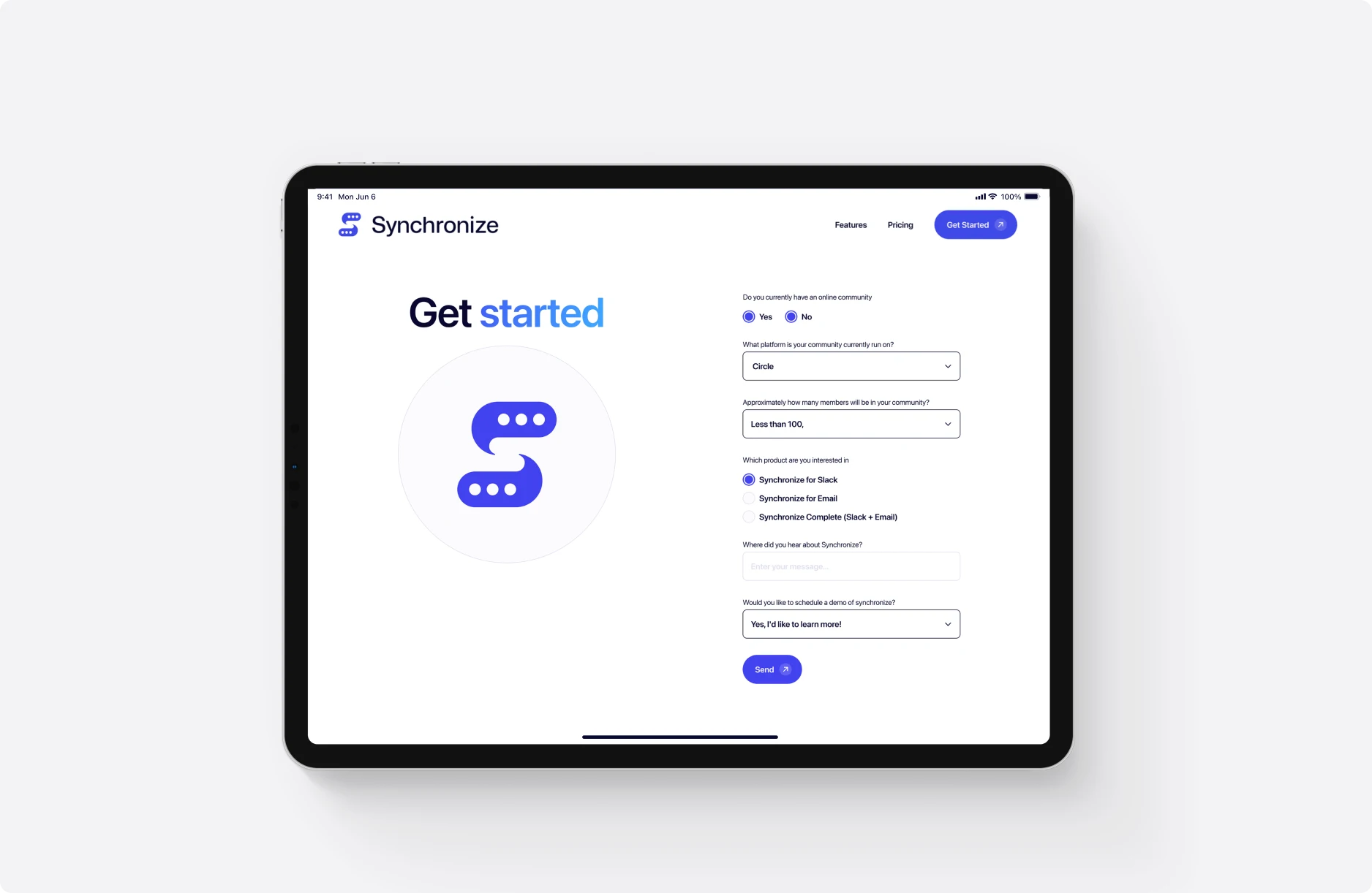 Synchronize 'Get started' sign-up form on a tablet