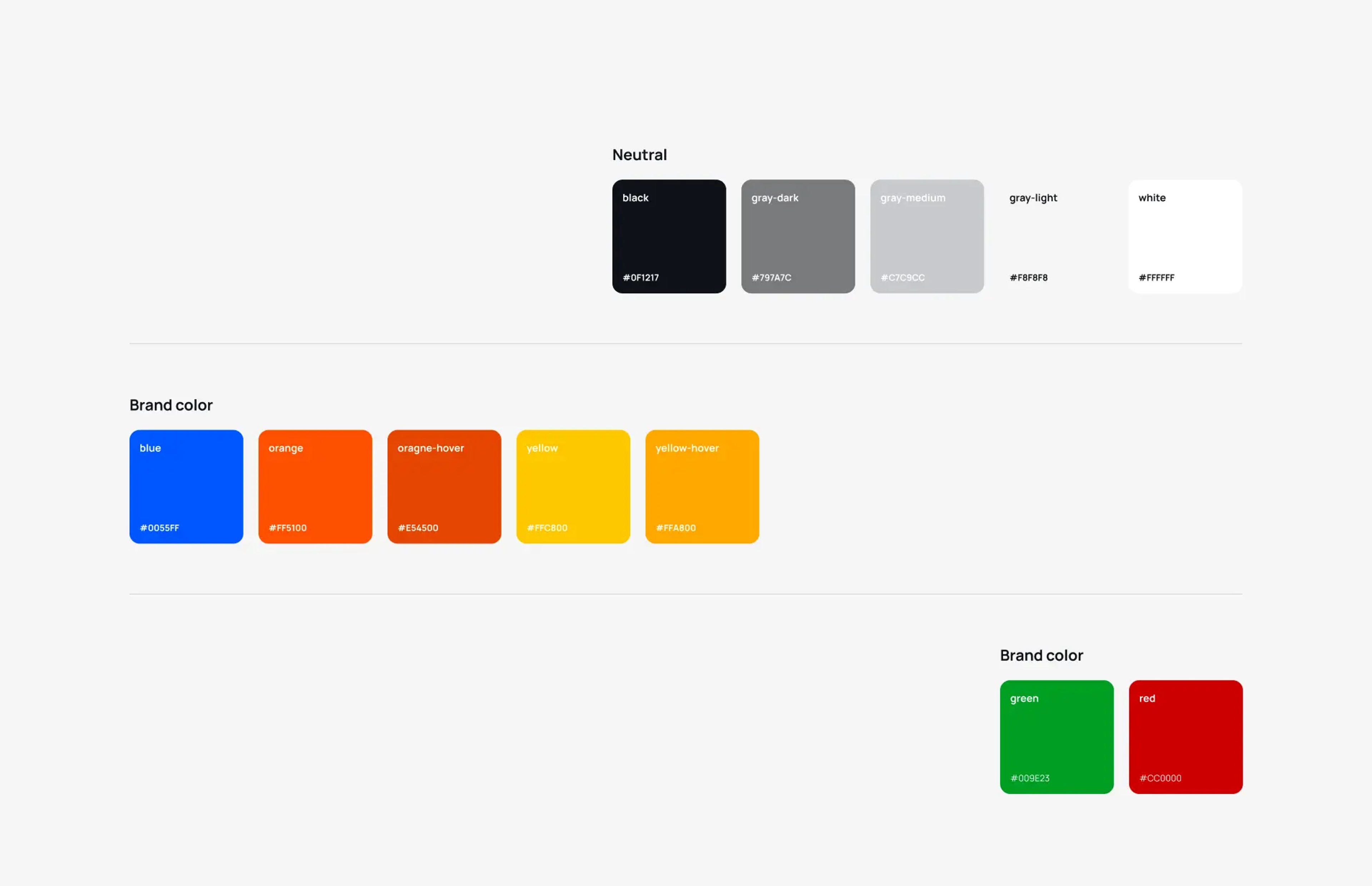 ChefsList color palette: neutral grays plus blue, orange, yellow, green and red brand colors