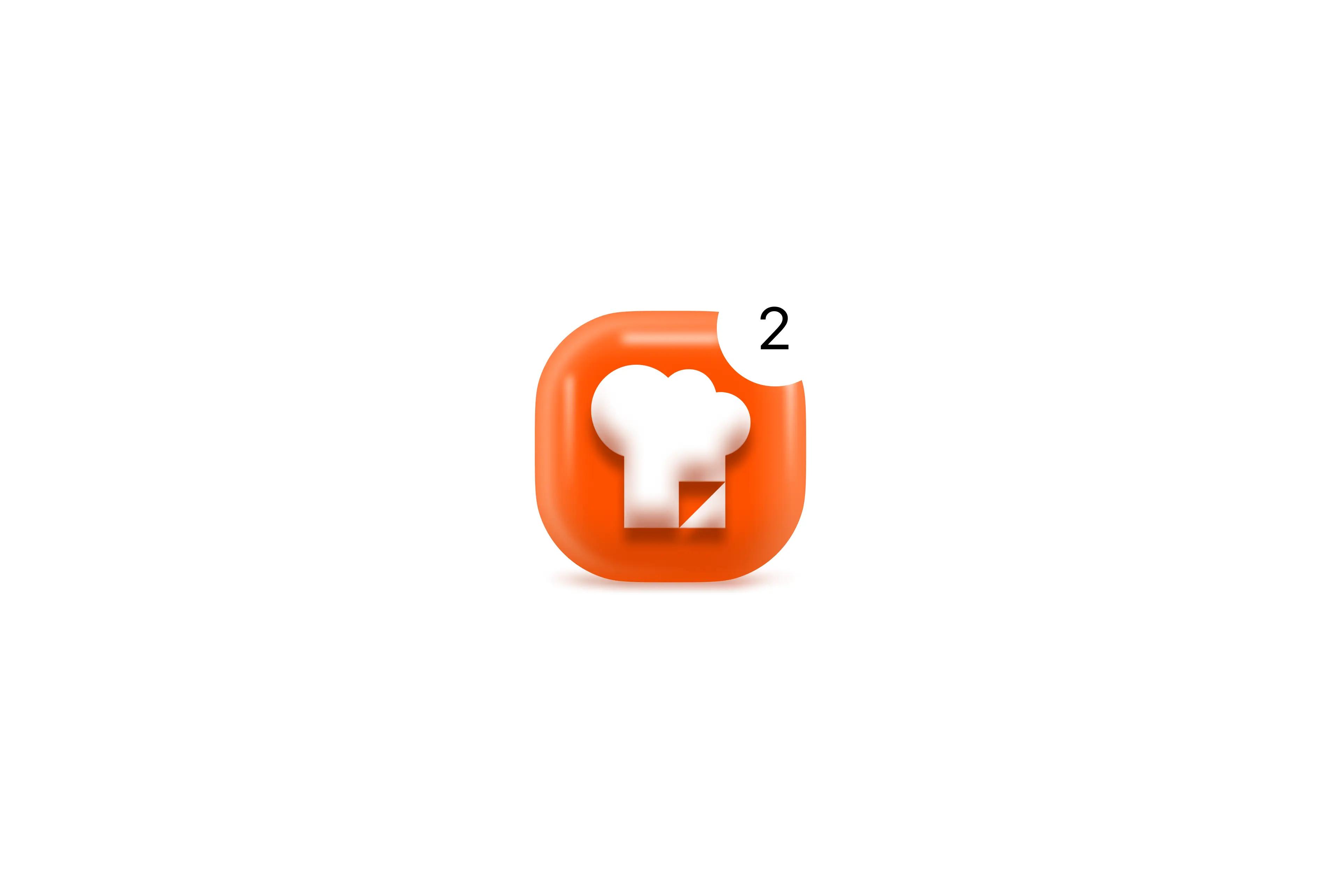 ChefsList 3D app icon, an orange chef hat tile with a notification badge