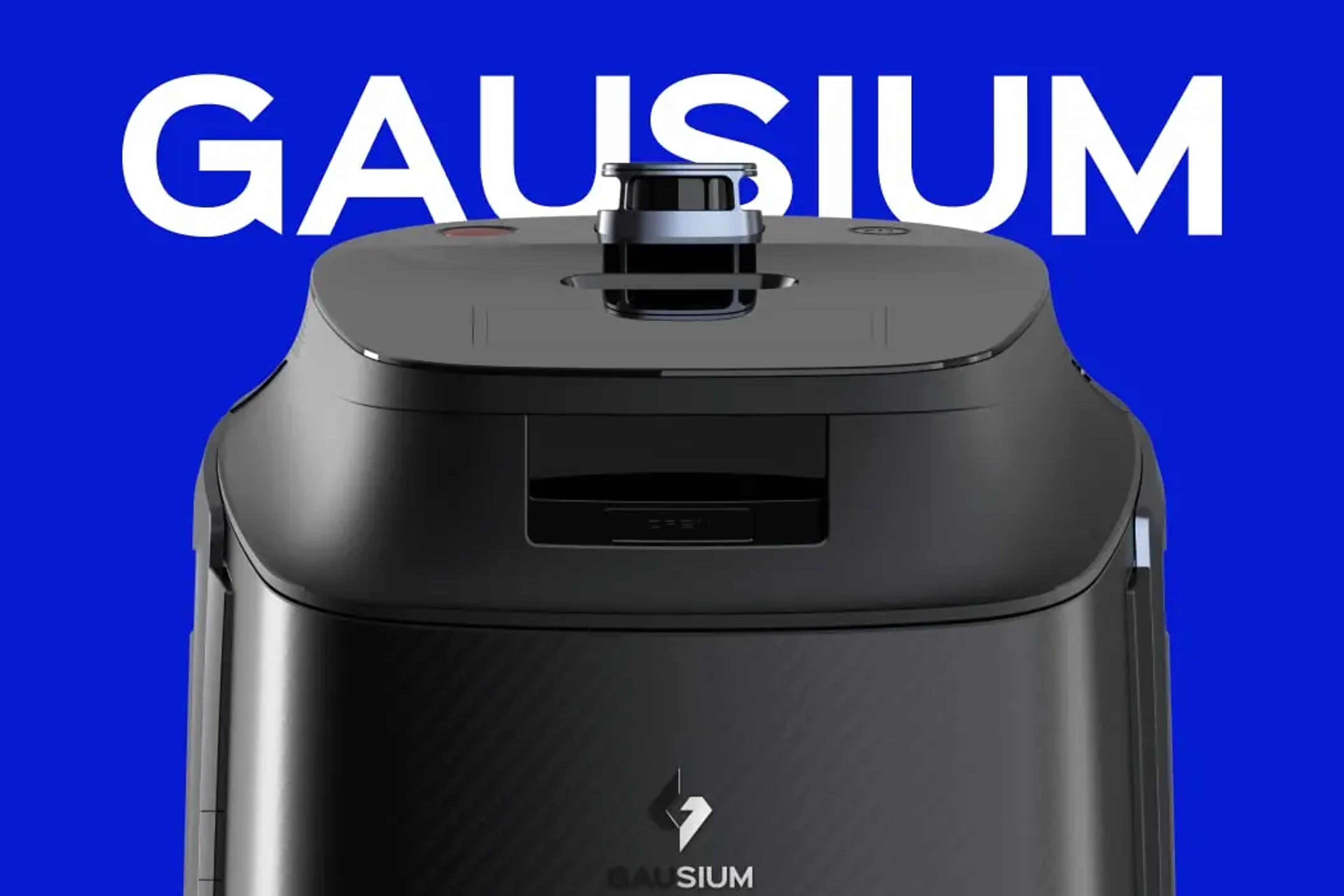 Innovative robot design by creative studio, Gausium, showcased on blue background.