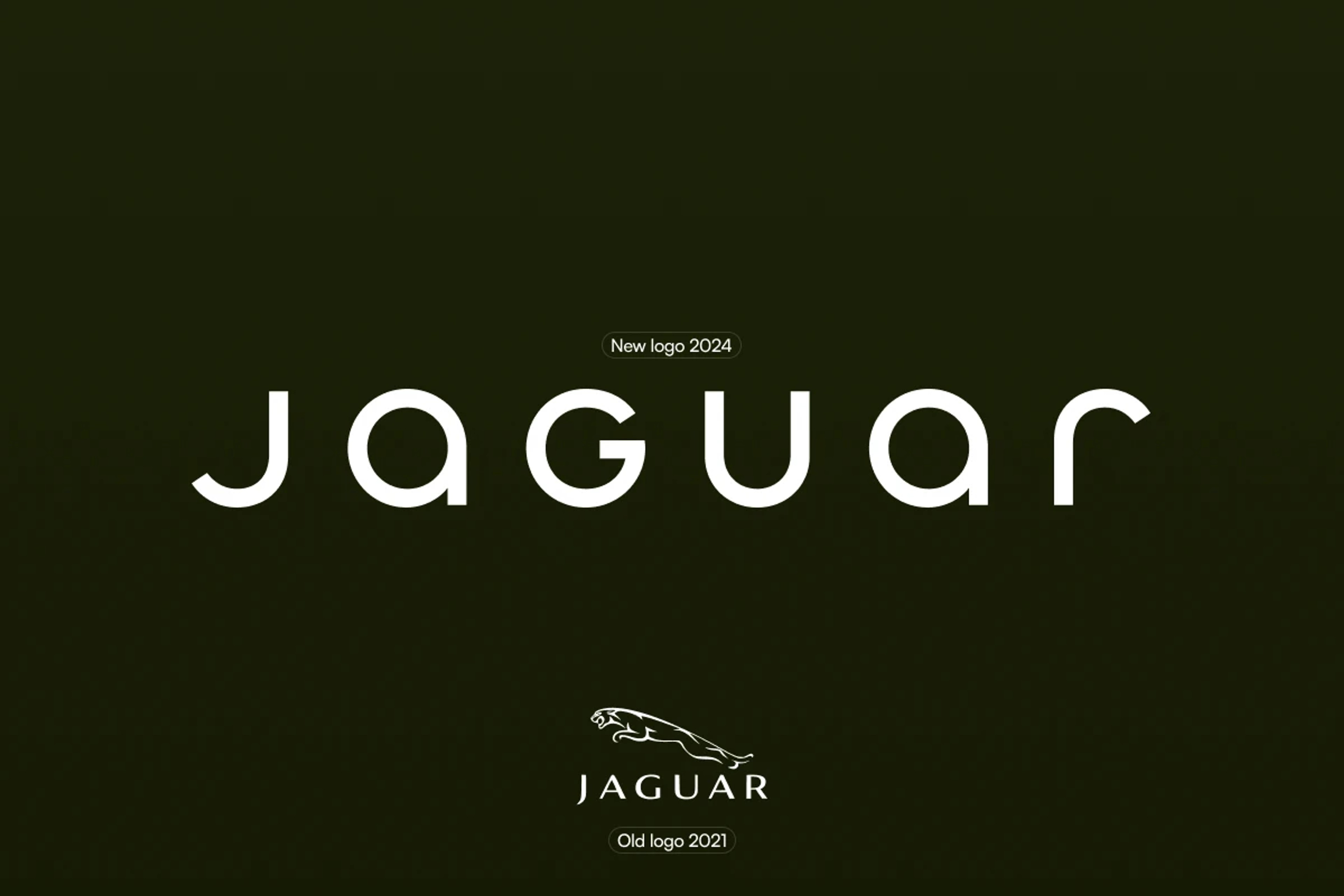 Jaguar's 2024 rebranding: minimalistic wordmark replacing the iconic leaping cat logo from 2021.