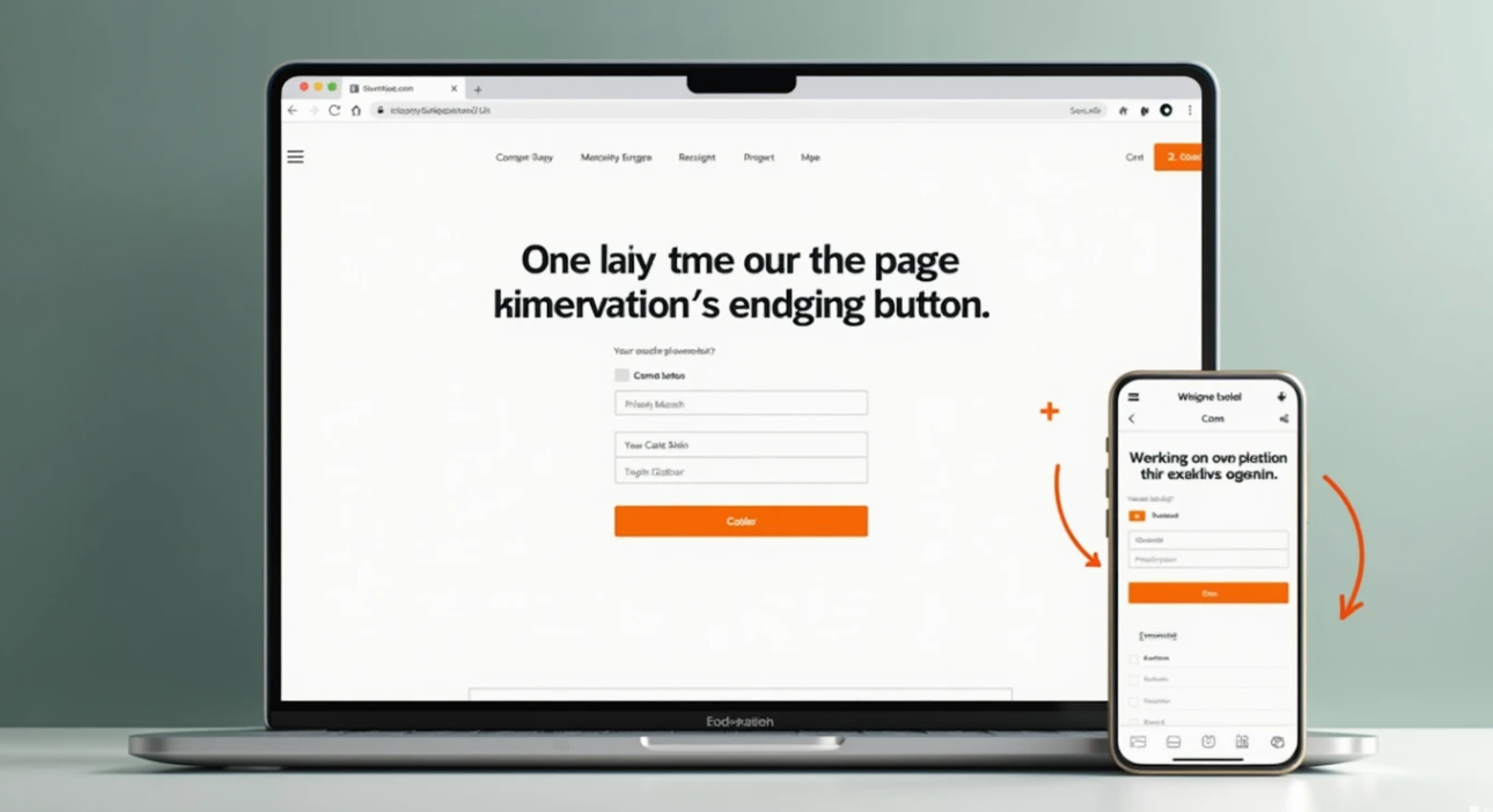 Landing page with a single form and orange CTA on laptop and mobile