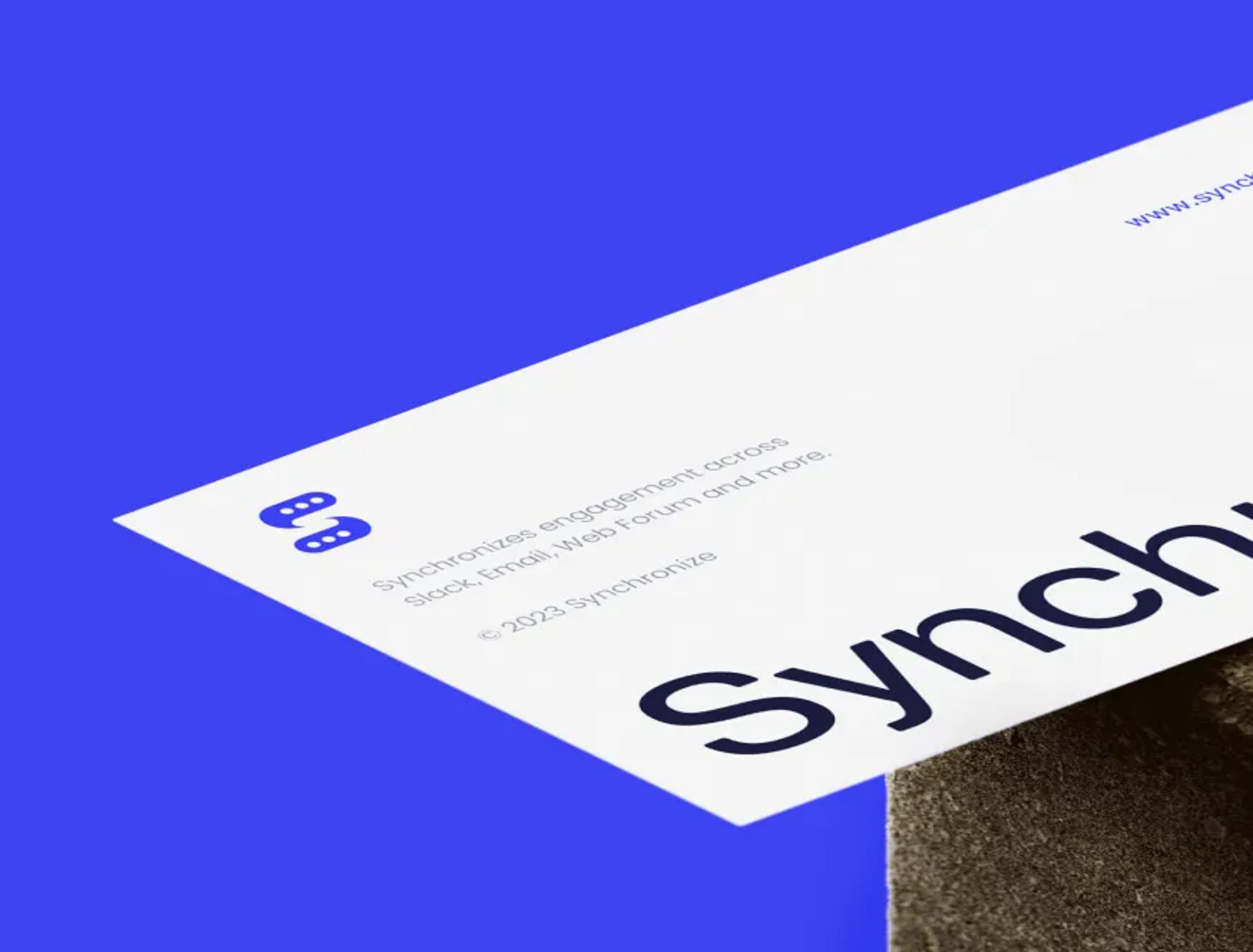 Synchronize letterhead in navy on a vivid blue background