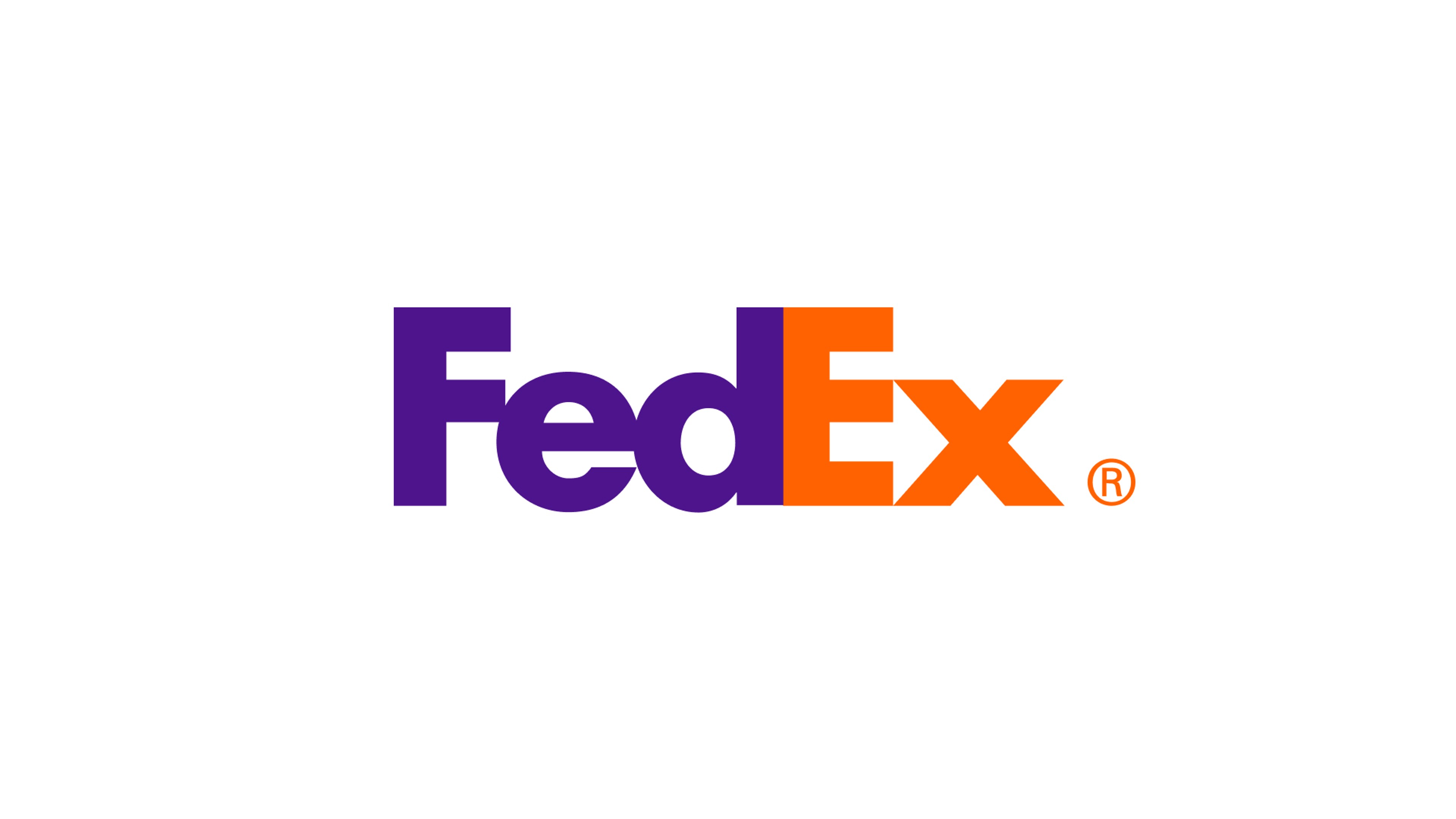 FedEx logo in purple and orange, with the arrow hidden between the E and the x
