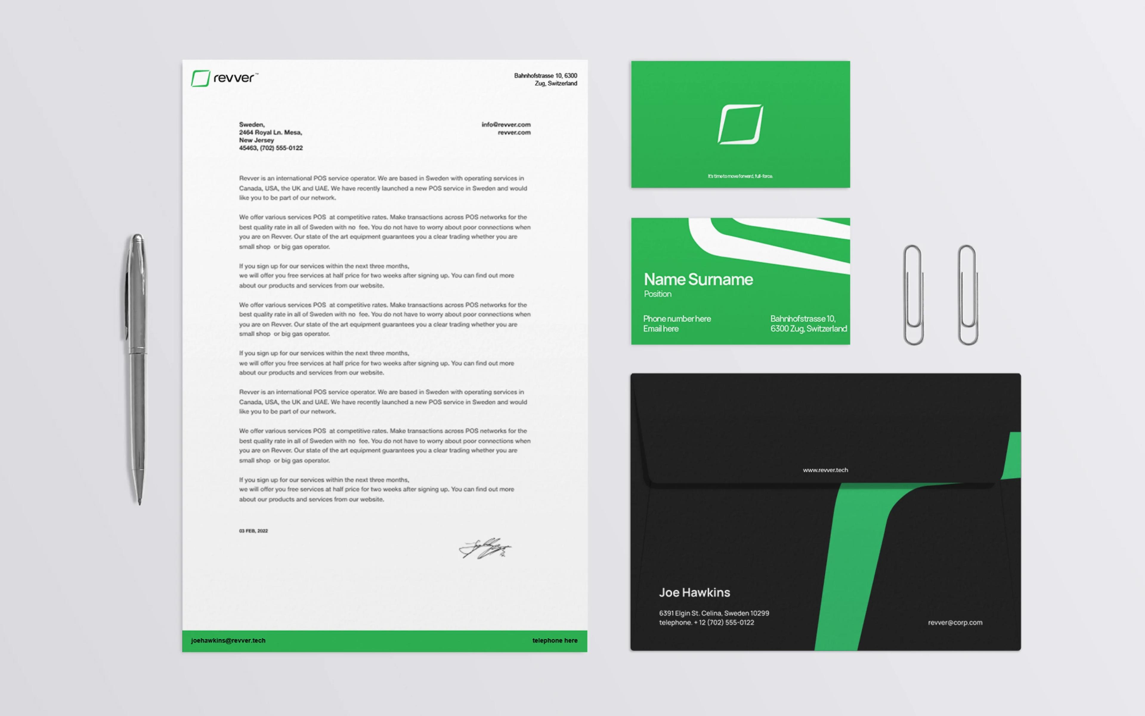 Stylish letterhead template for Adsorb with dark and light theme corporate stationery variations.