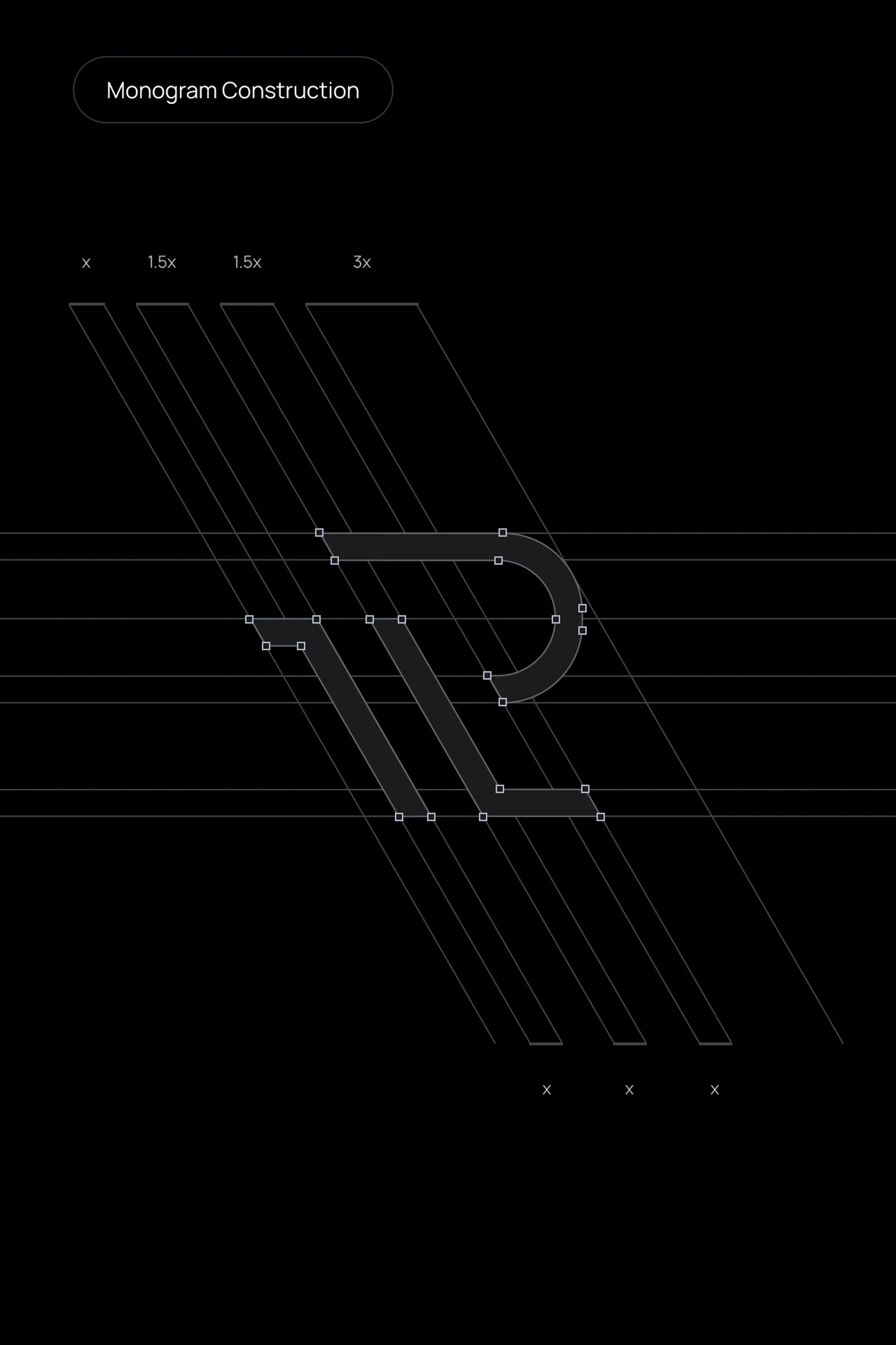 Refined Luxury R monogram construction grid with stroke proportions