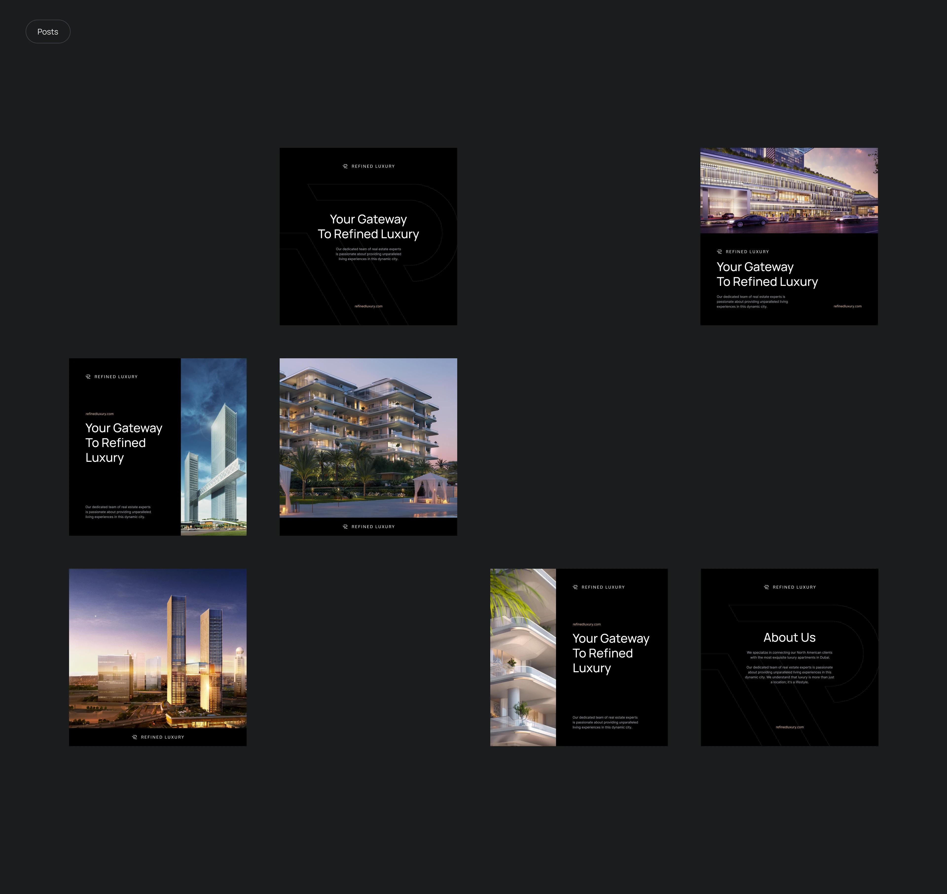 Refined Luxury social media posts featuring luxury towers and residences
