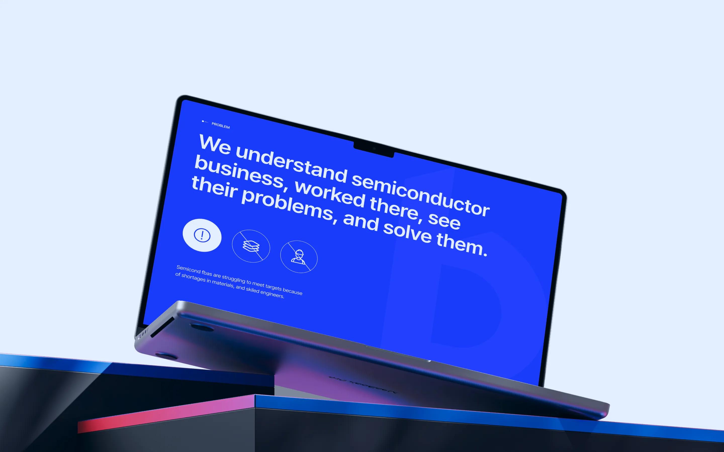 Website design on a laptop screen showing semiconductor industry messaging for Basesite