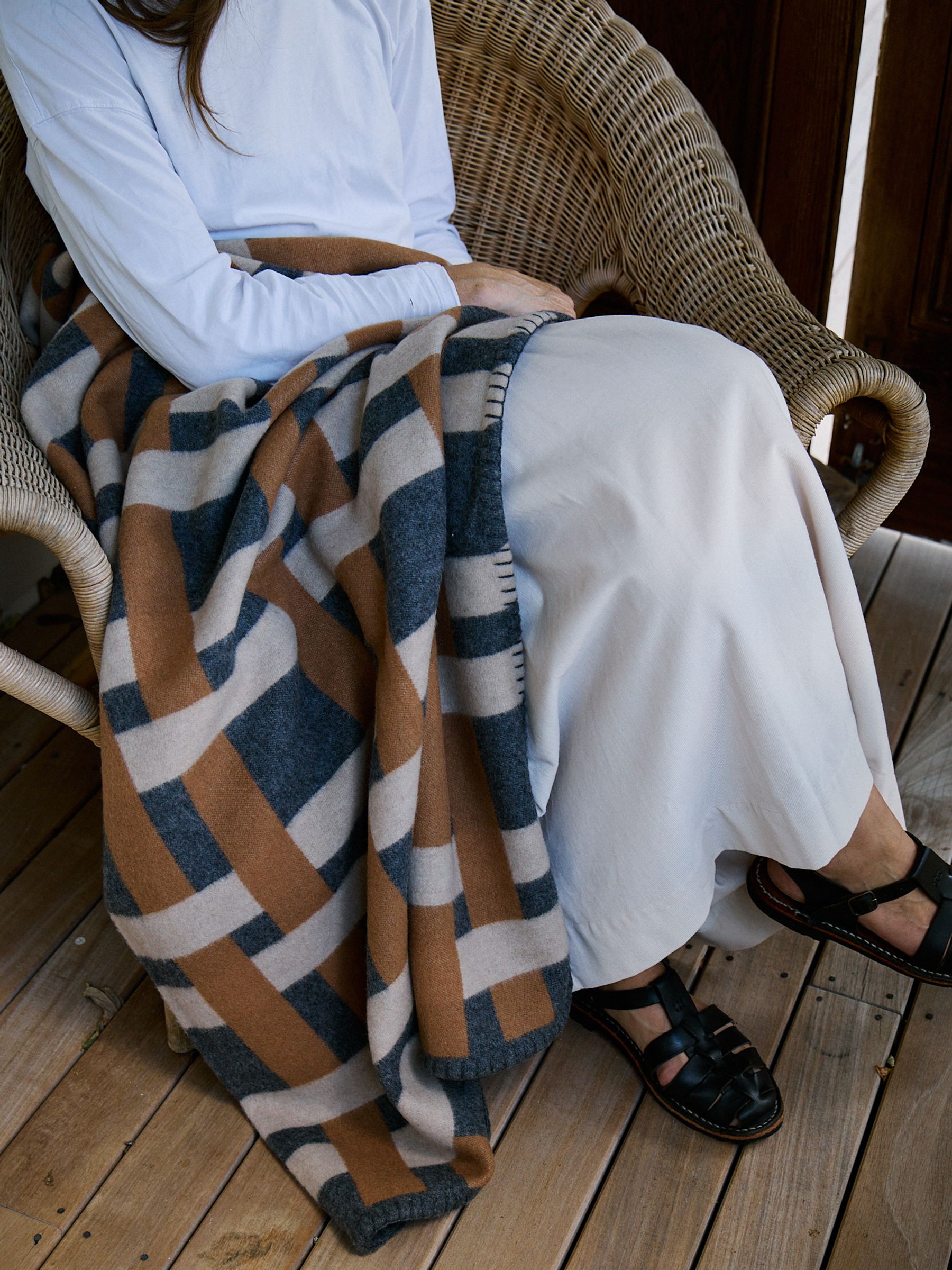 Rete Jacquard Throw over a person sitting outside