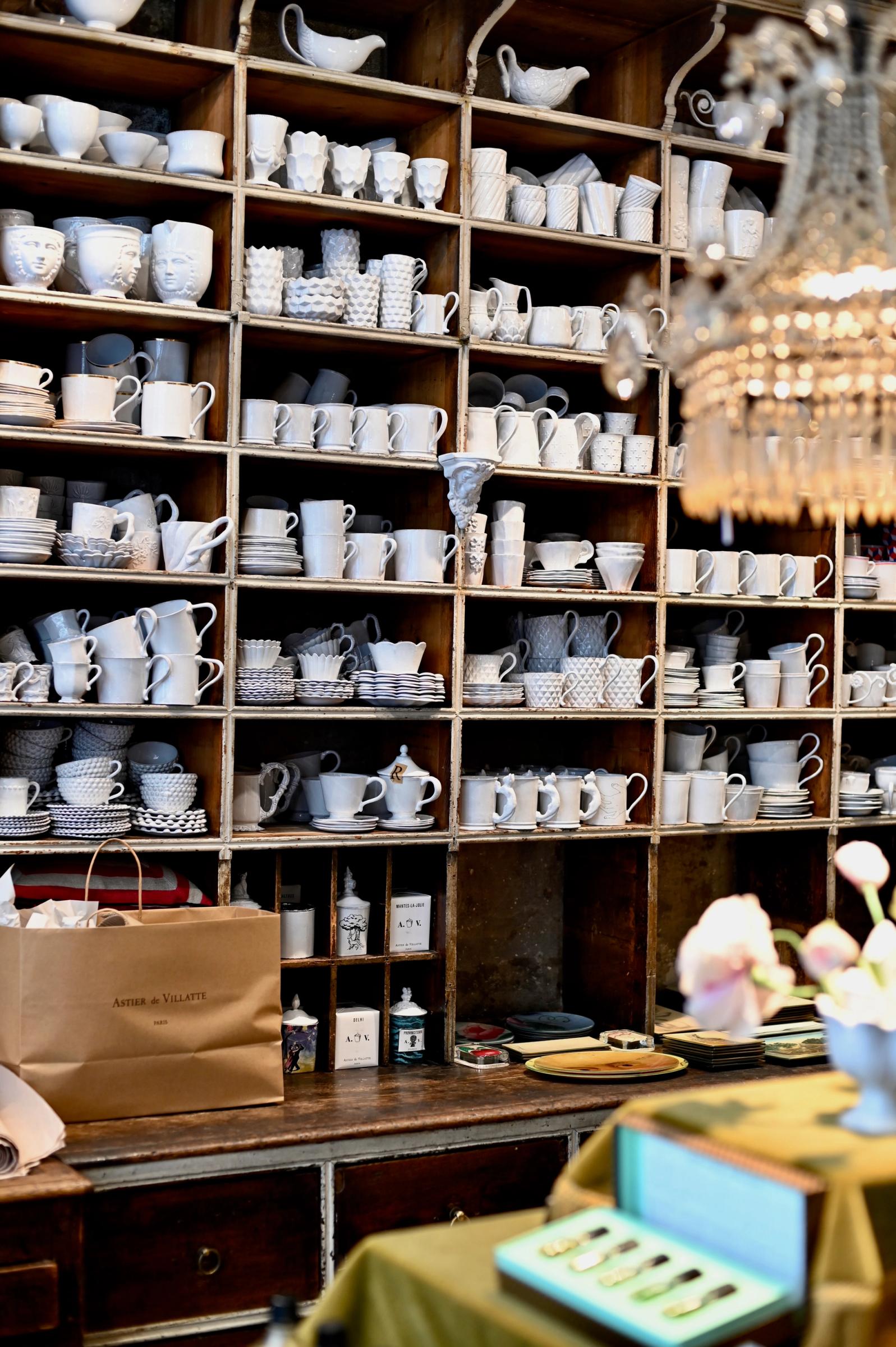 Astier de Villatte ceramics and candles in their Paris store