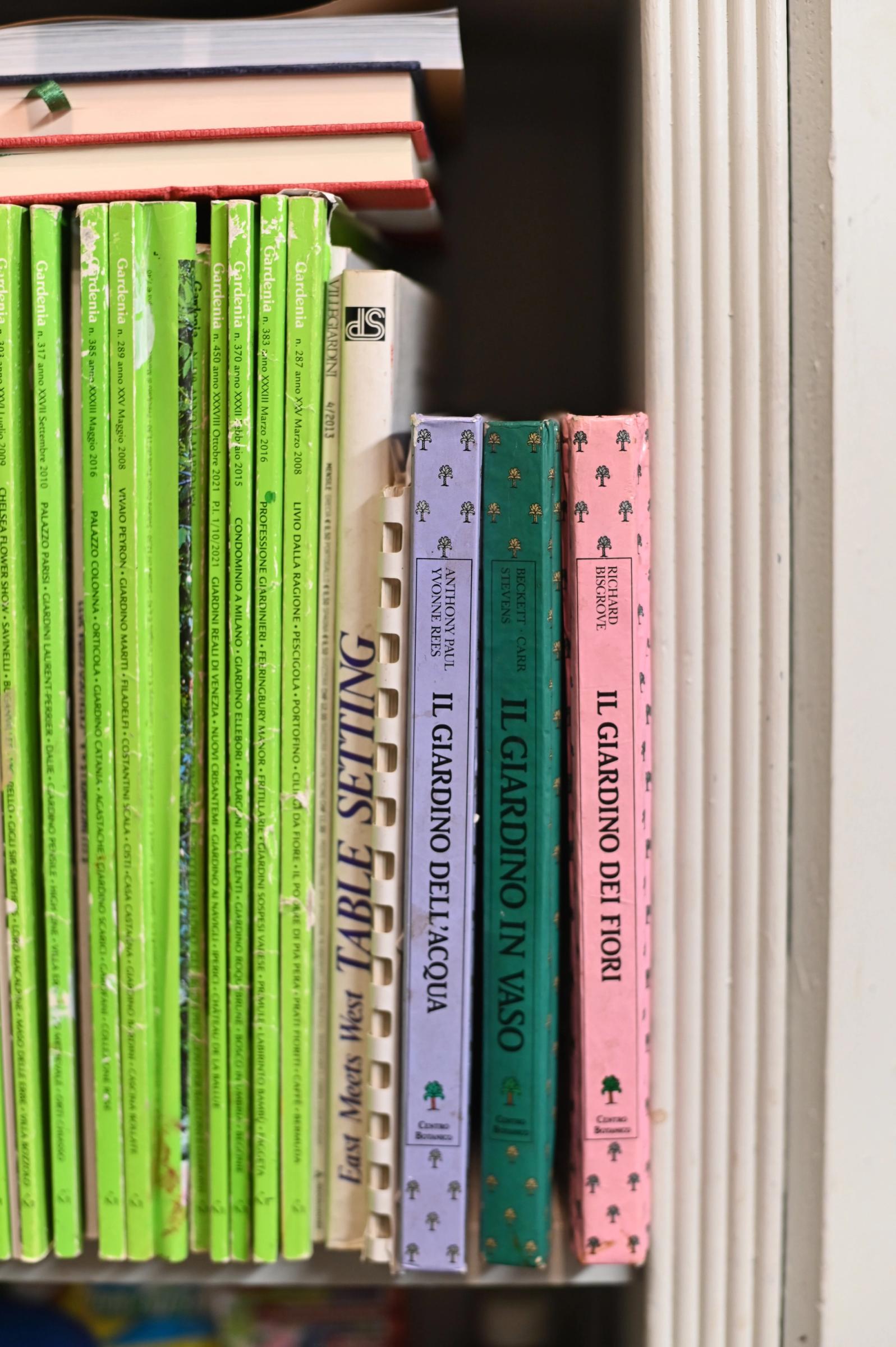 shelves stacked with flower books