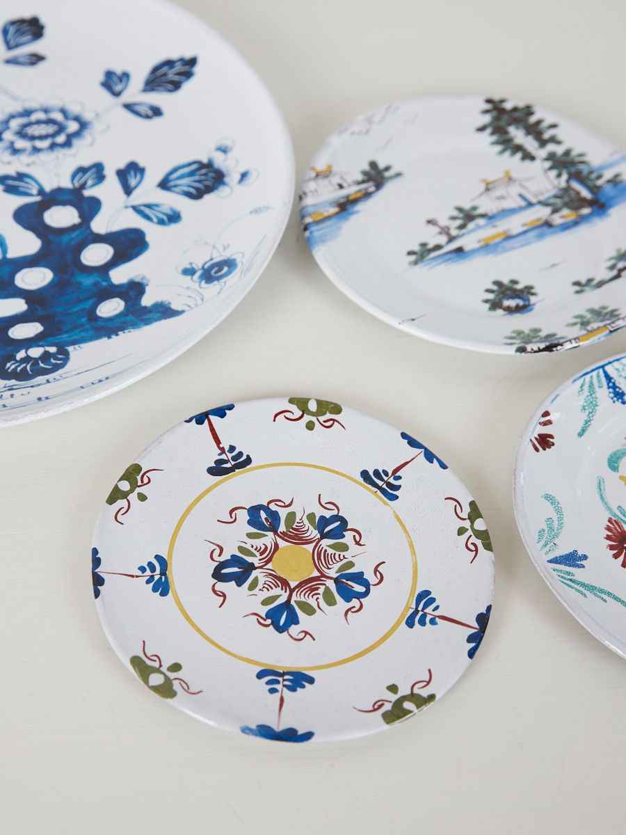 Danish inspired hand painted ceramic plates in blue and yellow