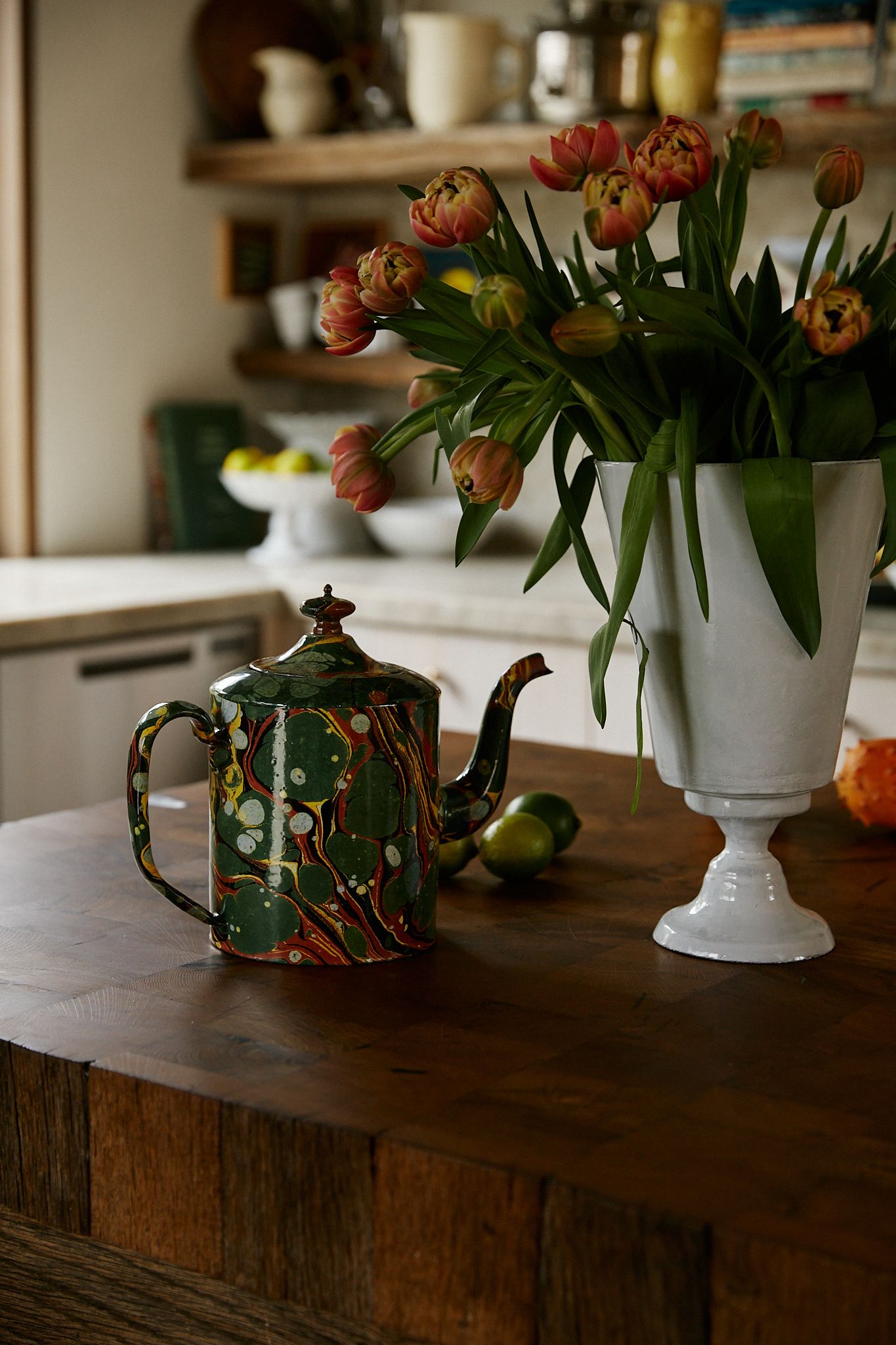 Astier de Villatte teapot and flowers