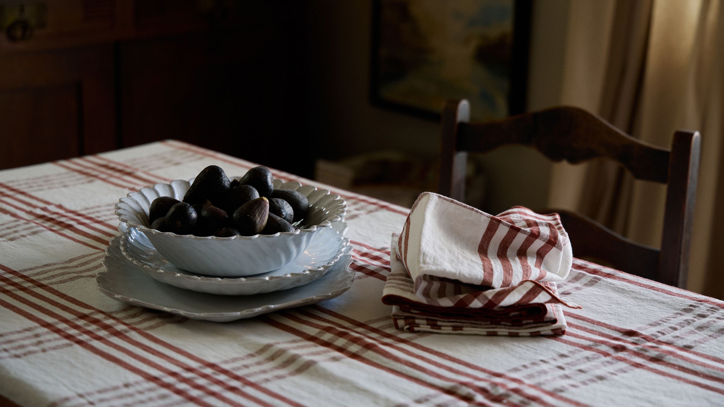 Astier de Villatte platter and bowls with fresh figs