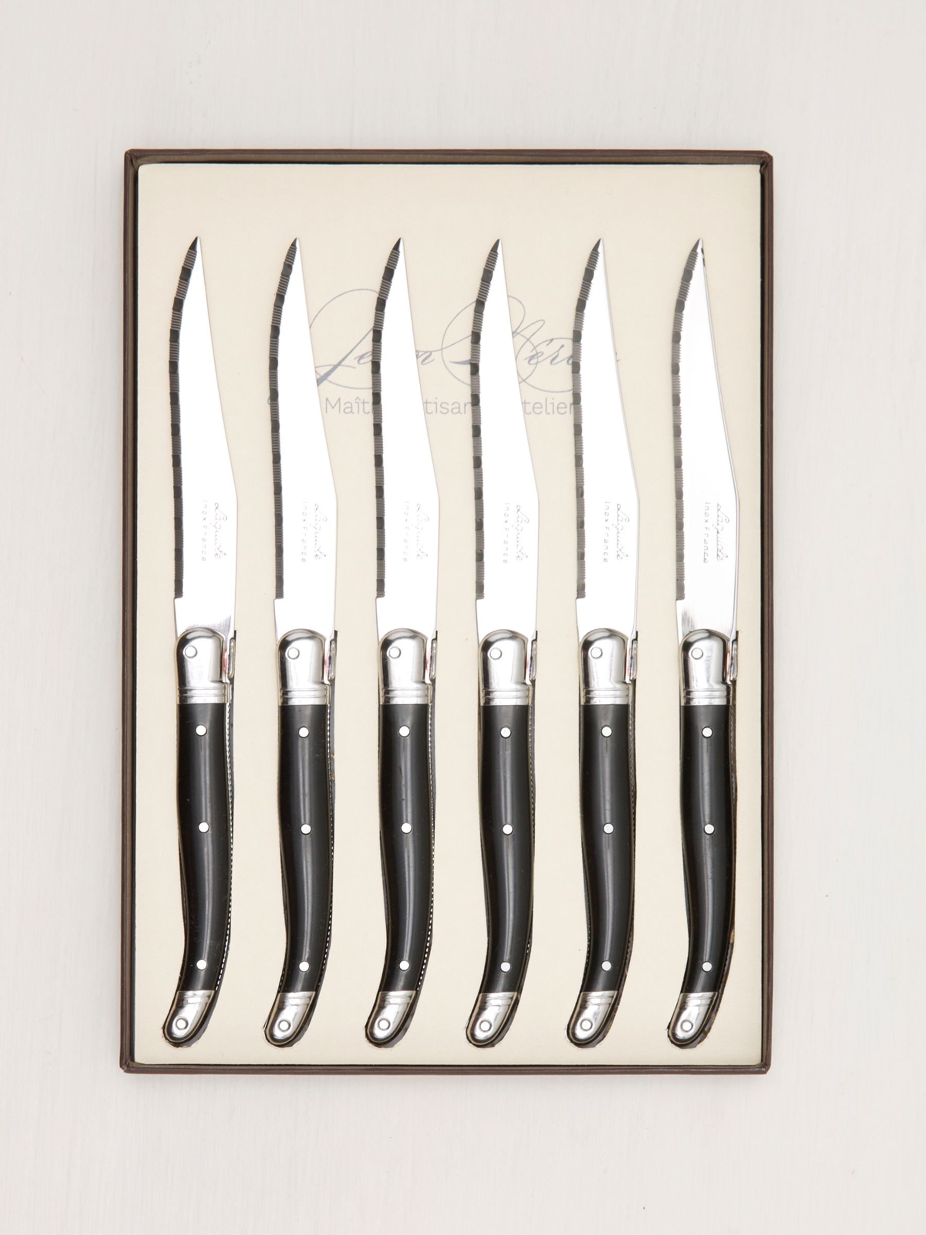 Laguiole Steak Knife set with black handle in gift box