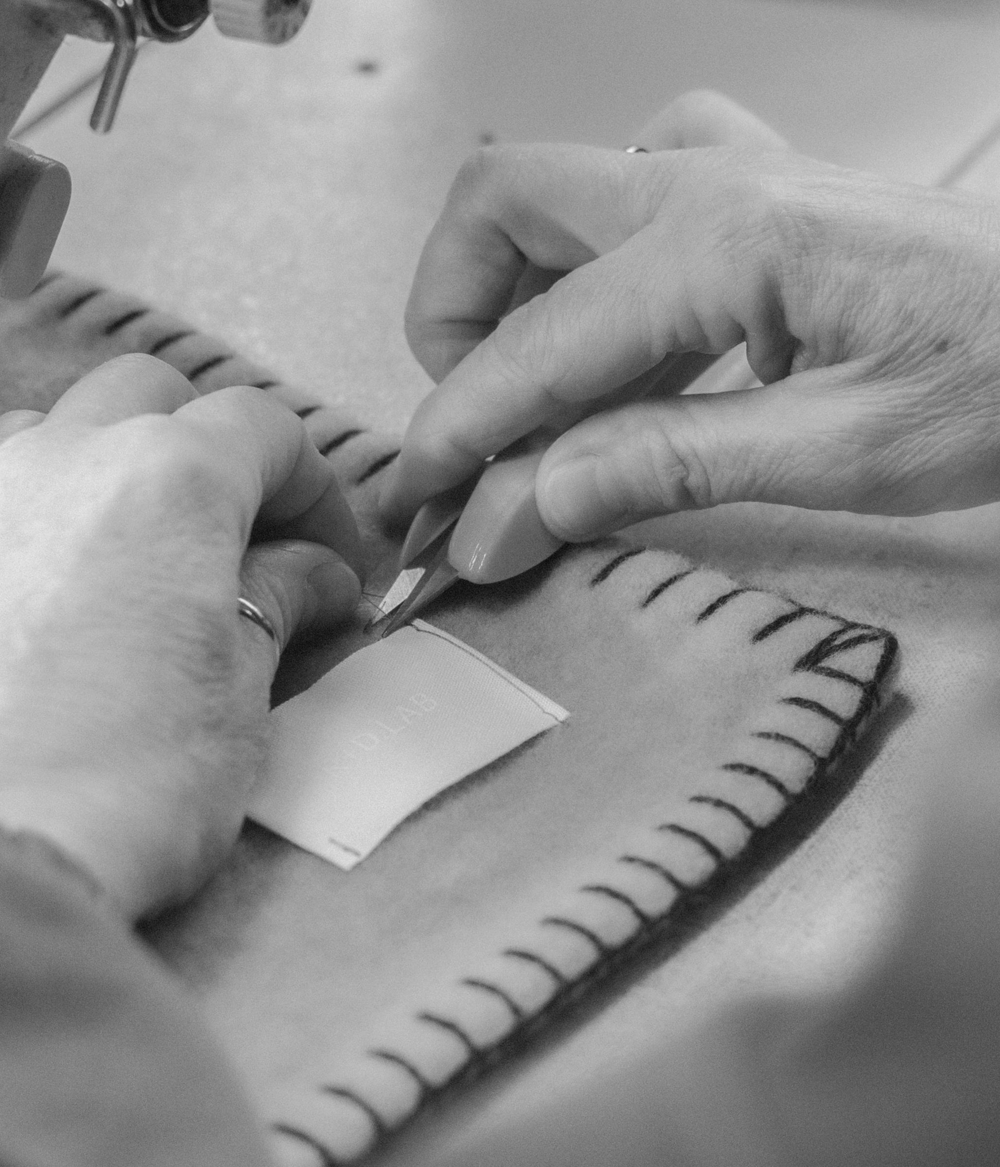 Close up of wool/cashmere jacquard throw being made in workshop