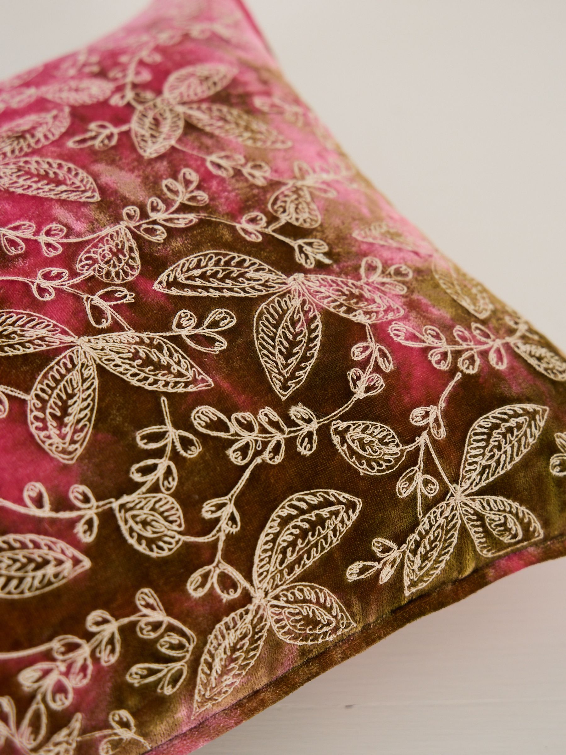 Embroidered Silk Cushion in Pink