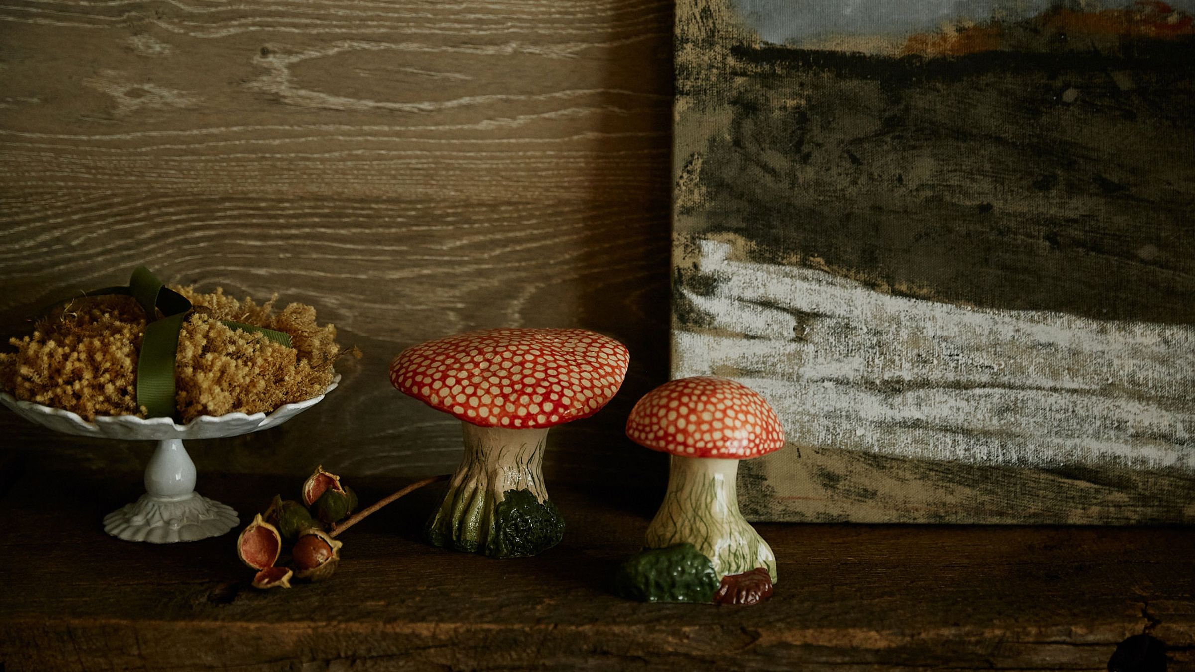 Astier de Villatte Ceramic Toadstools on shelf