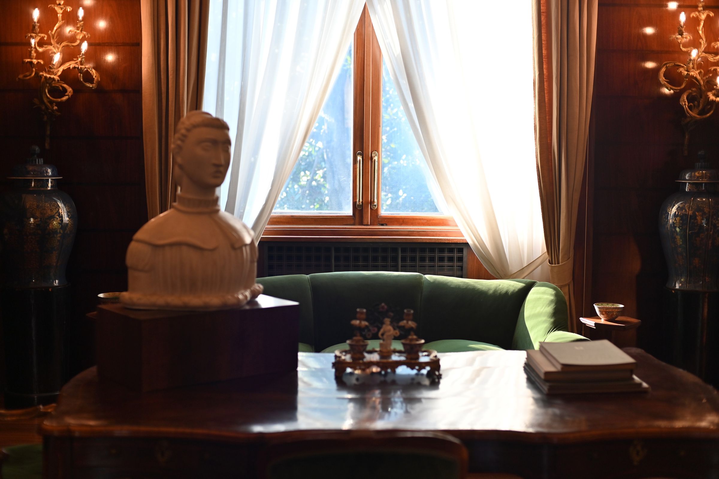 the window in the writing room overlooking the garden