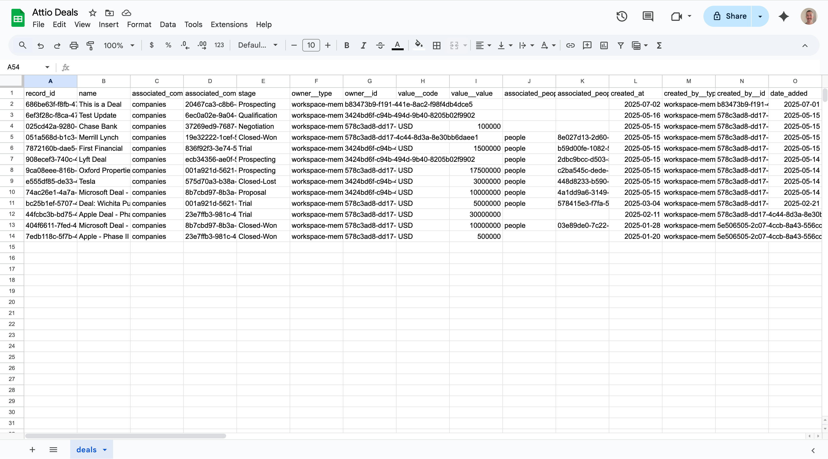 Google Sheets Export