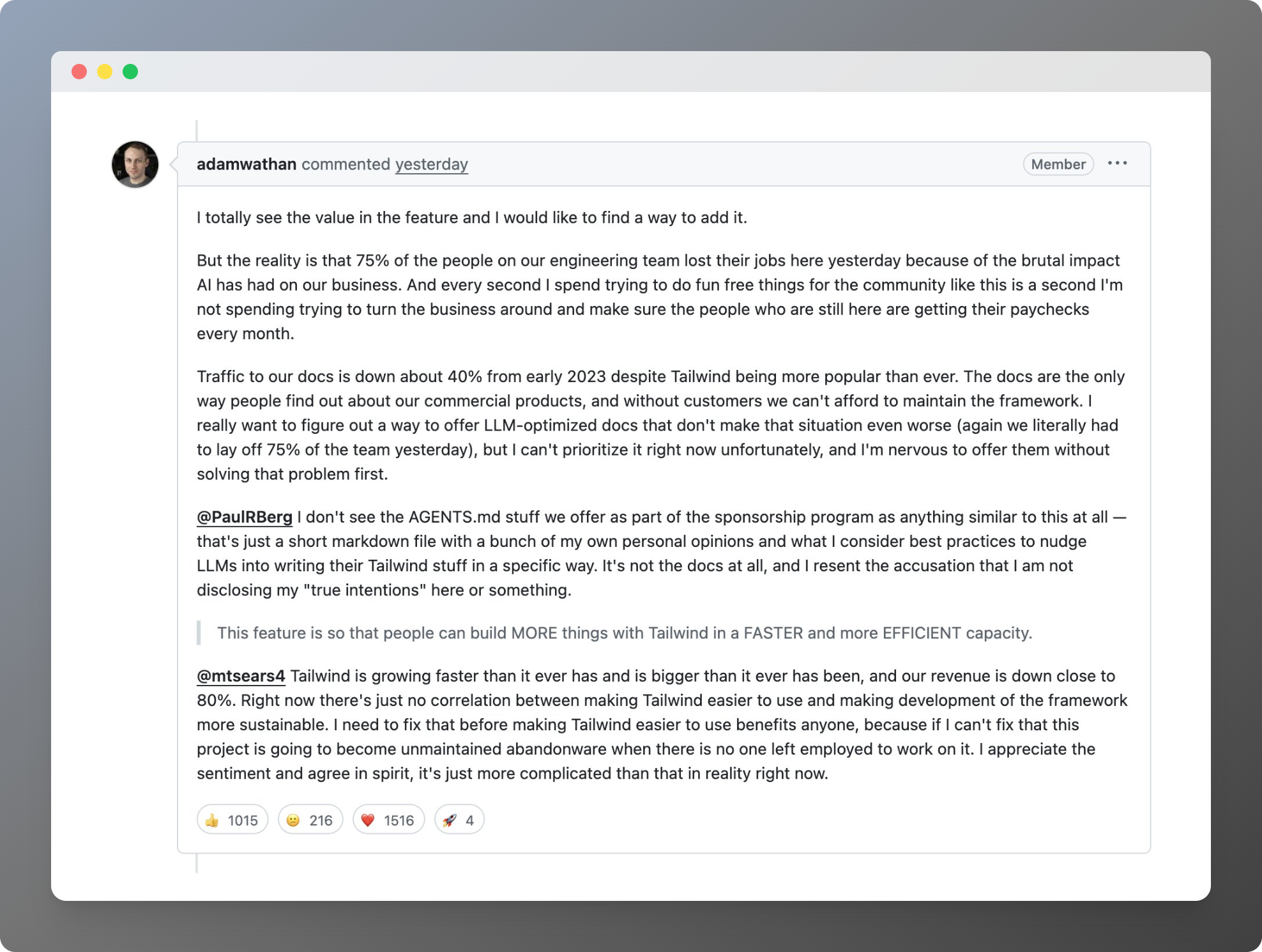 一个被拒绝的 PR 背后：Tailwind CSS 与 AI 时代商业模式的重塑