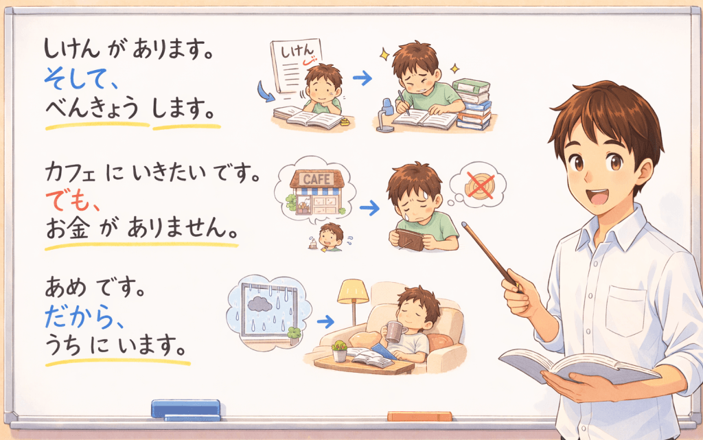 Joining Ideas: そして・でも・だから - Learn Japanese - Bento Japanese