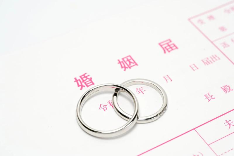 Japanese Marriage Certificate and two rings