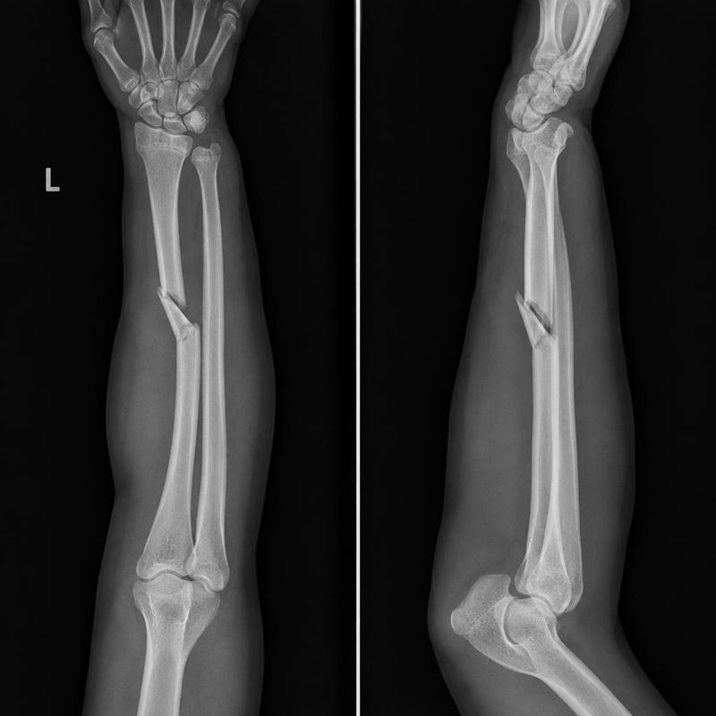 AP and lateral radiographs of the left forearm and wrist.