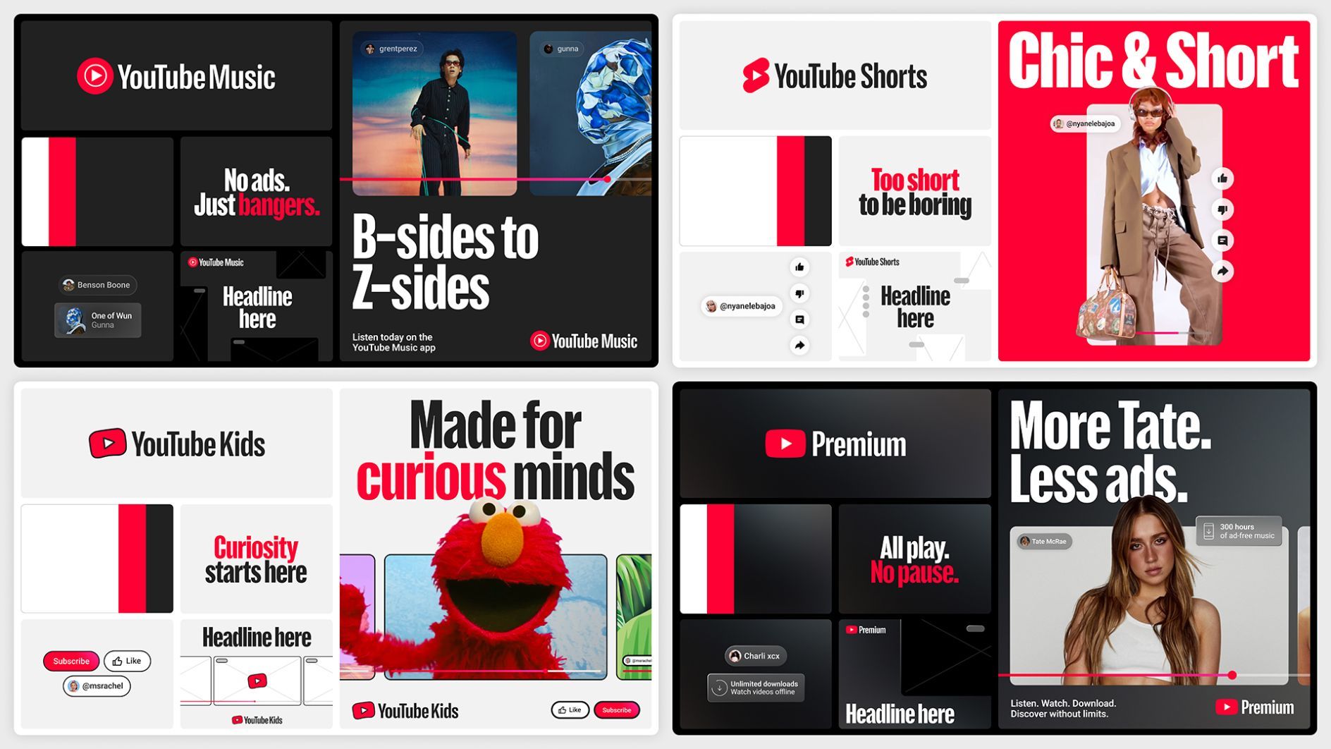 Painéis de campanha do YouTube 2026 para Music, Kids, Shorts e Premium